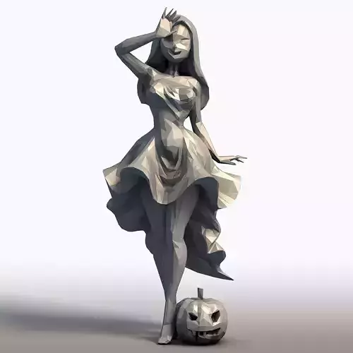 Cheeky Girl with Pumpkin Playful Halloween Sculpture 