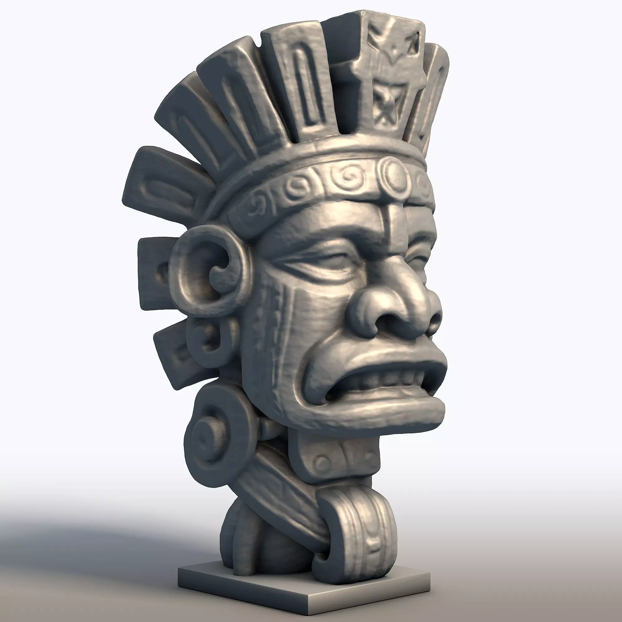 Aztec Mask Bust Sculpture Ancient Tribal Artifact 3D print model_8