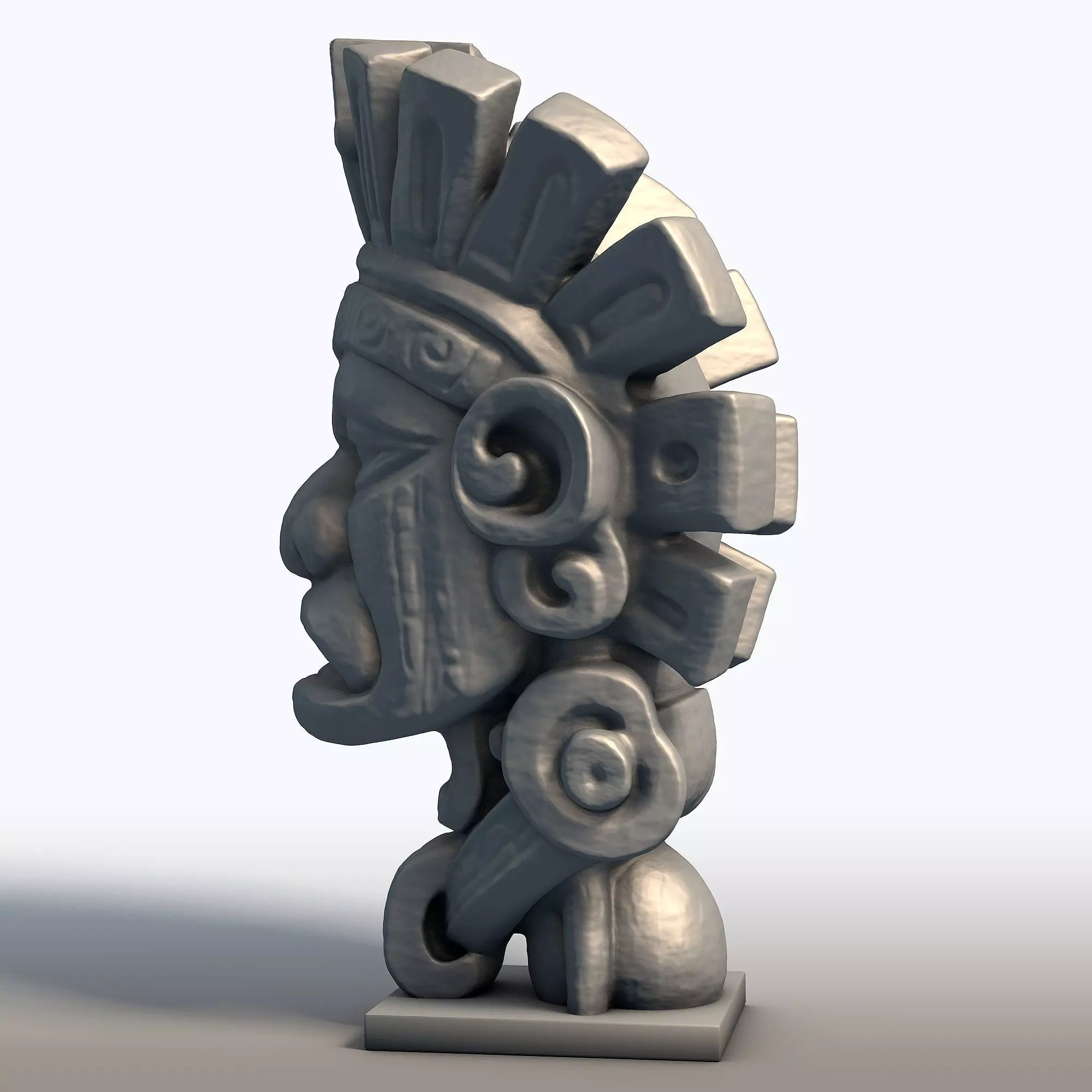 Aztec Mask Bust Sculpture Ancient Tribal Artifact 3D print model_3