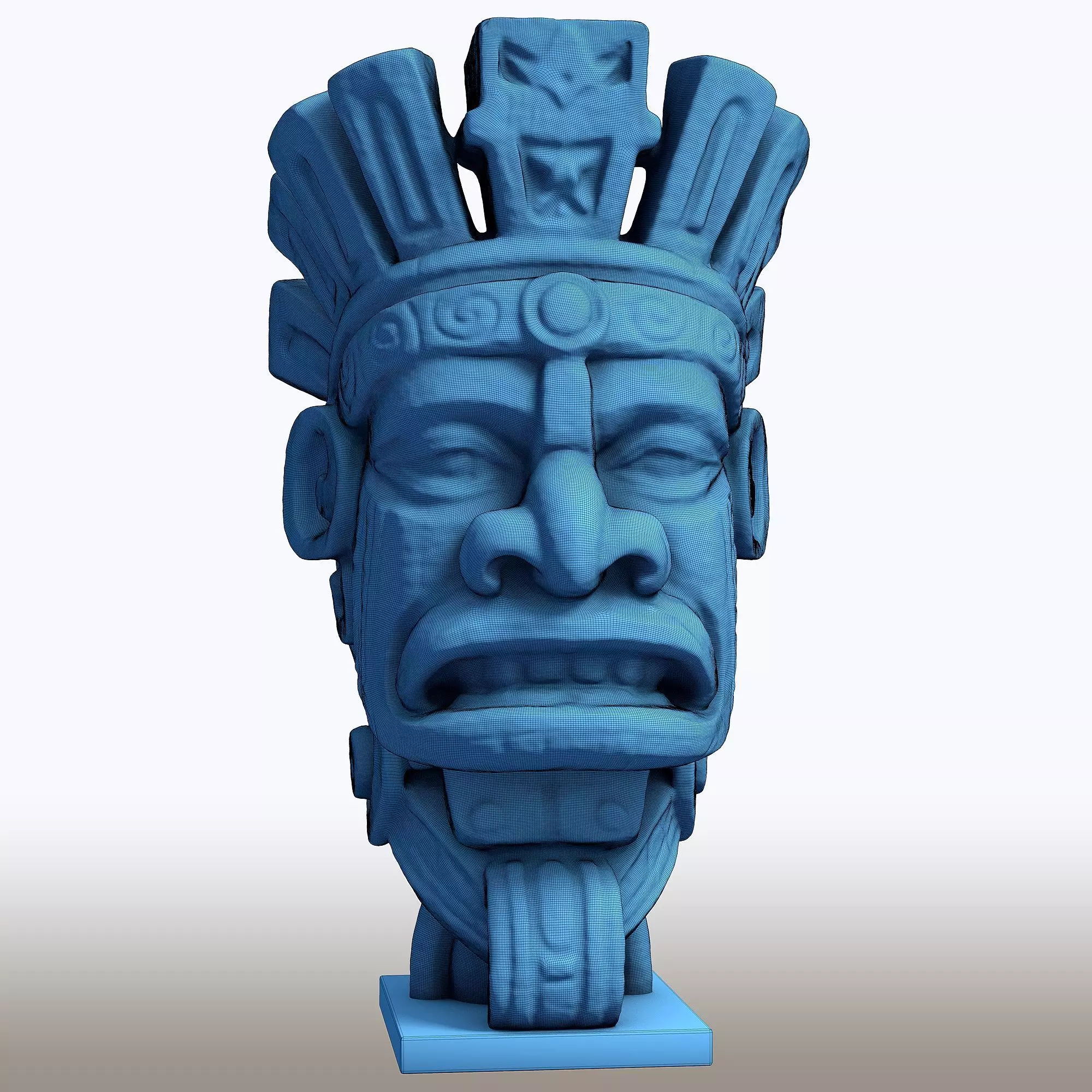 Aztec Mask Bust Sculpture Ancient Tribal Artifact 3D print model_9