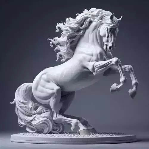 Luxury White Horse Sculpture 3D Model Flowing Mane Dynamic Pose Low-poly 3D model
