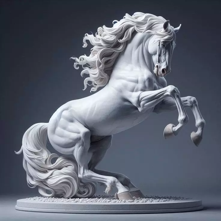 Luxury White Horse Sculpture 3D Model Flowing Mane Dynamic Pose Low-poly 3D model_0