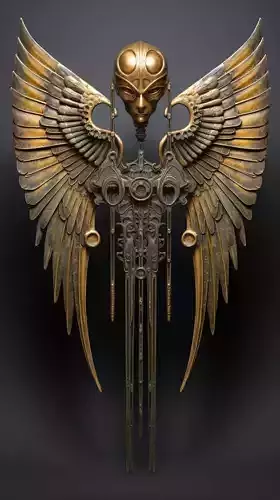 Luxury Golden Angel Mask 3D Model Intricate Wings Gothic Design Low-poly 3D model