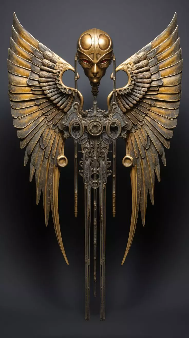 Luxury Golden Angel Mask 3D Model Intricate Wings Gothic Design Low-poly 3D model_0