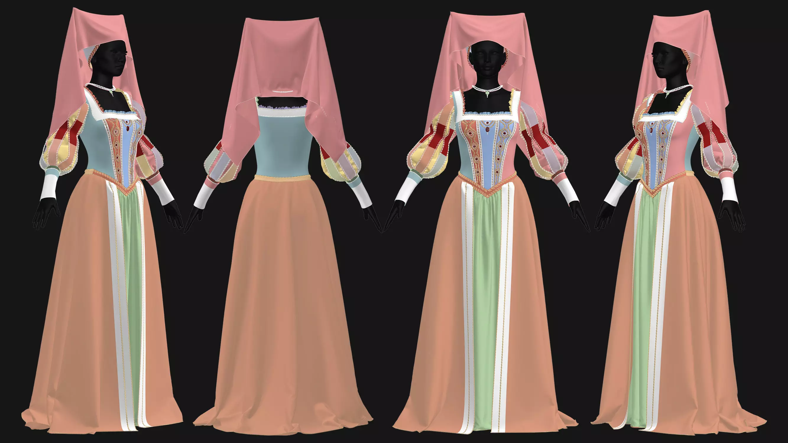 Female Medieval Dress-E 3D model_2