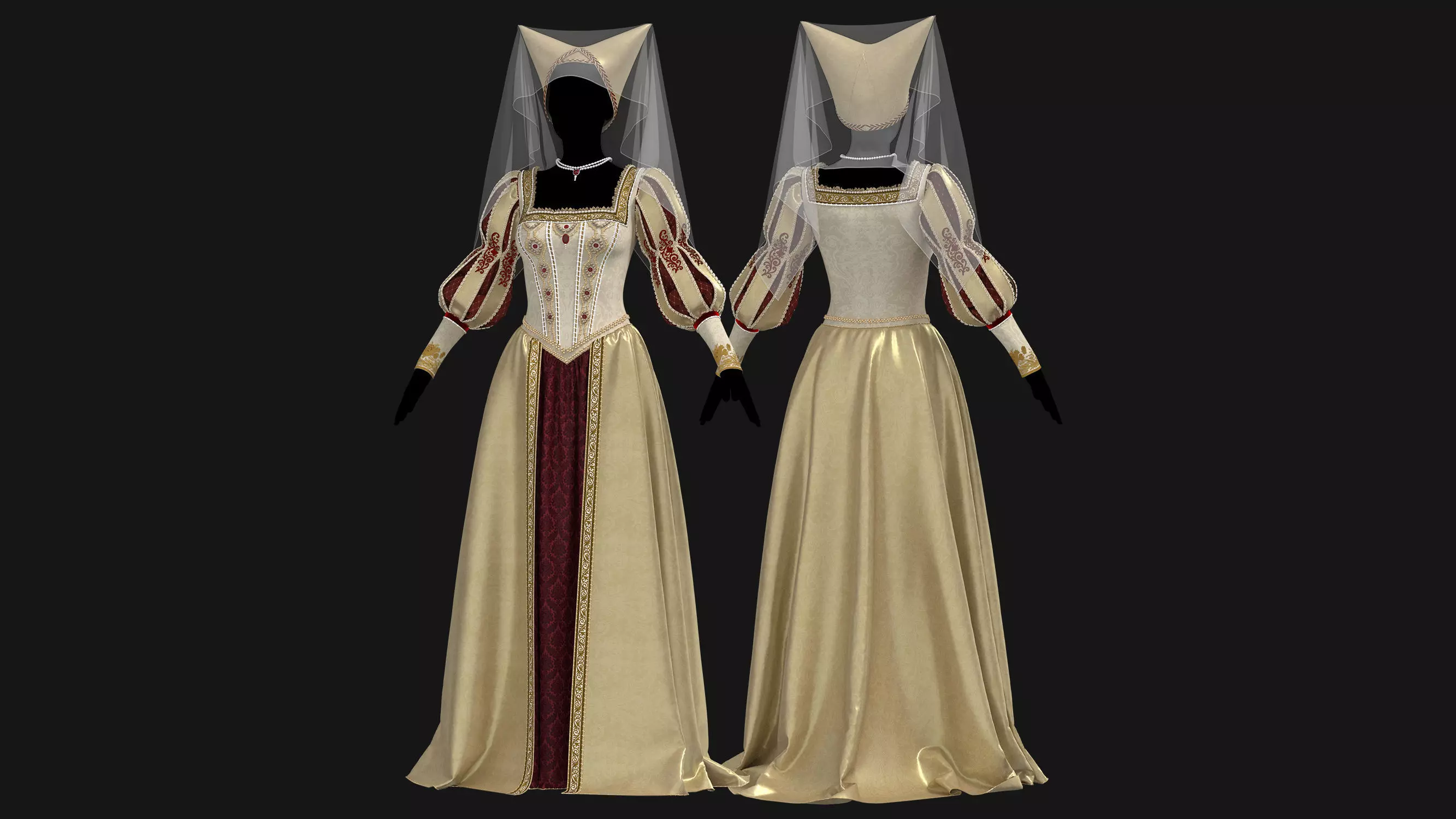 Female Medieval Dress-E 3D model_6