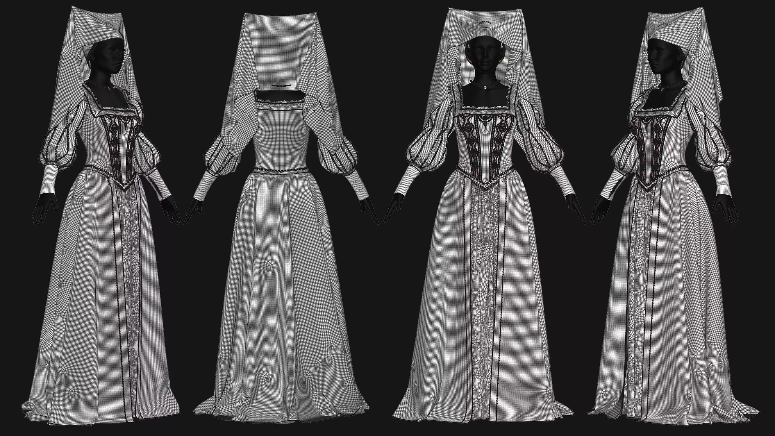 Female Medieval Dress-E 3D model_3