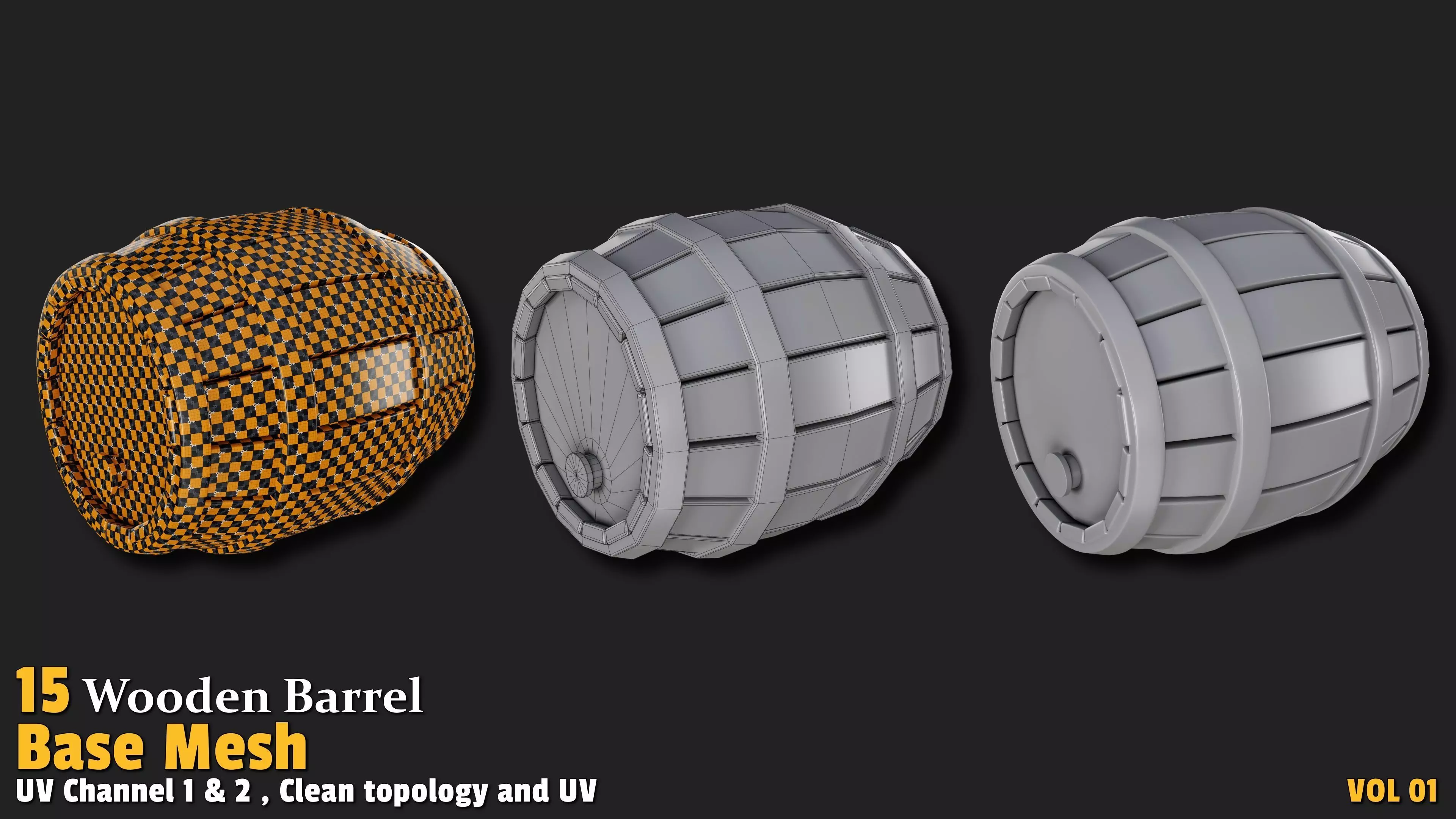 Wooden Barrel  Base Mesh Low-poly 3D model_1