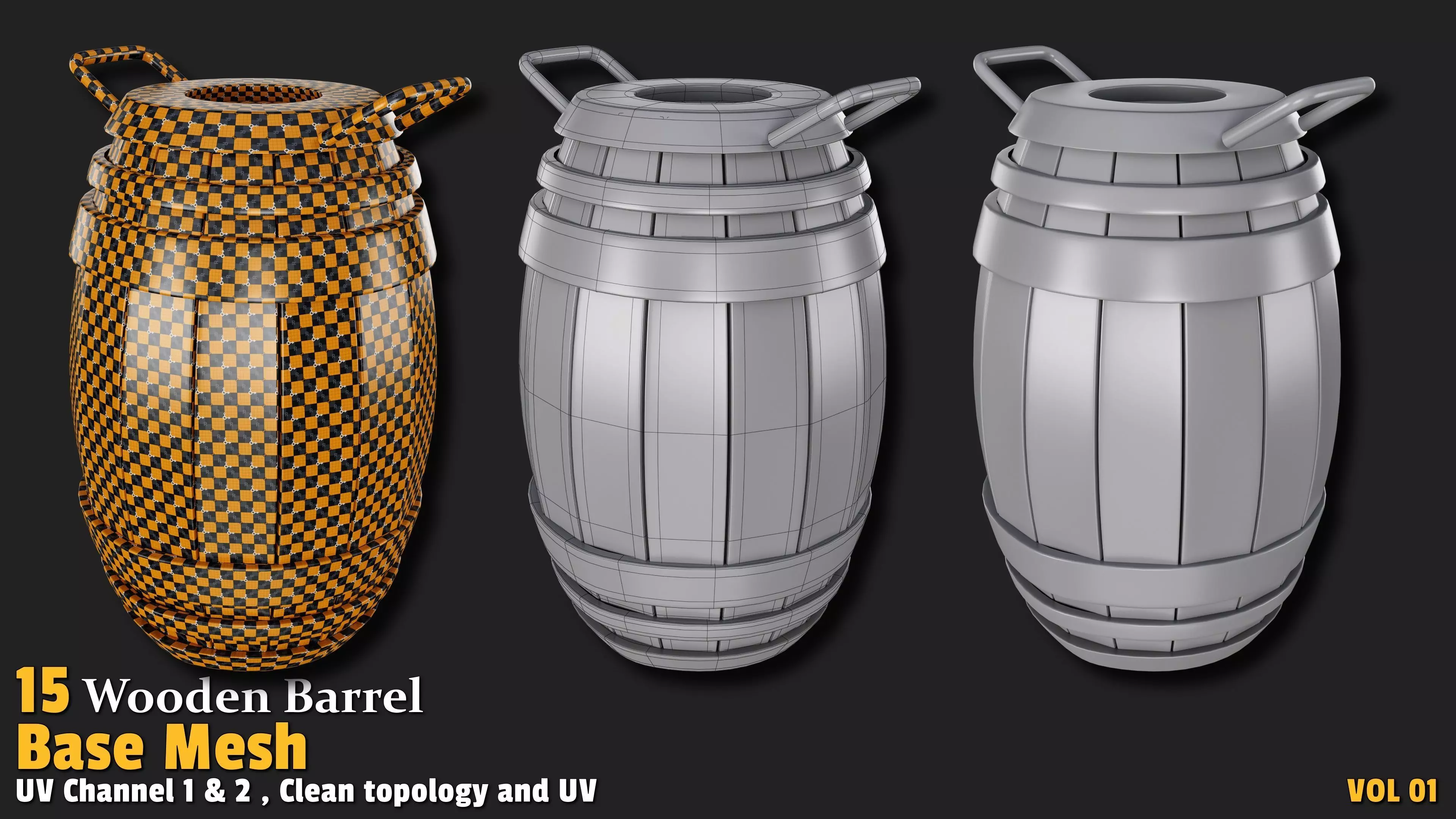 Wooden Barrel  Base Mesh Low-poly 3D model_14
