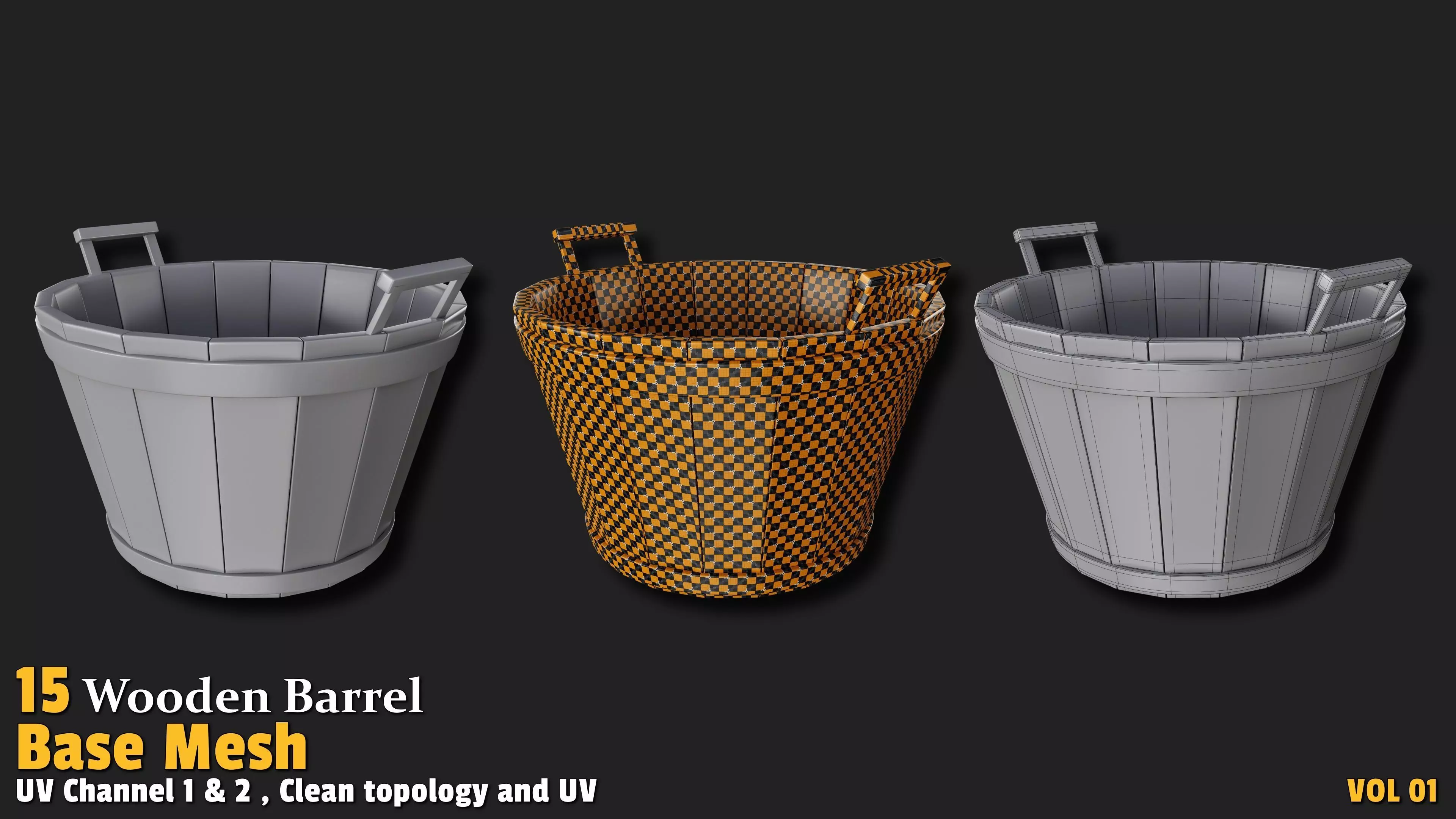 Wooden Barrel  Base Mesh Low-poly 3D model_5