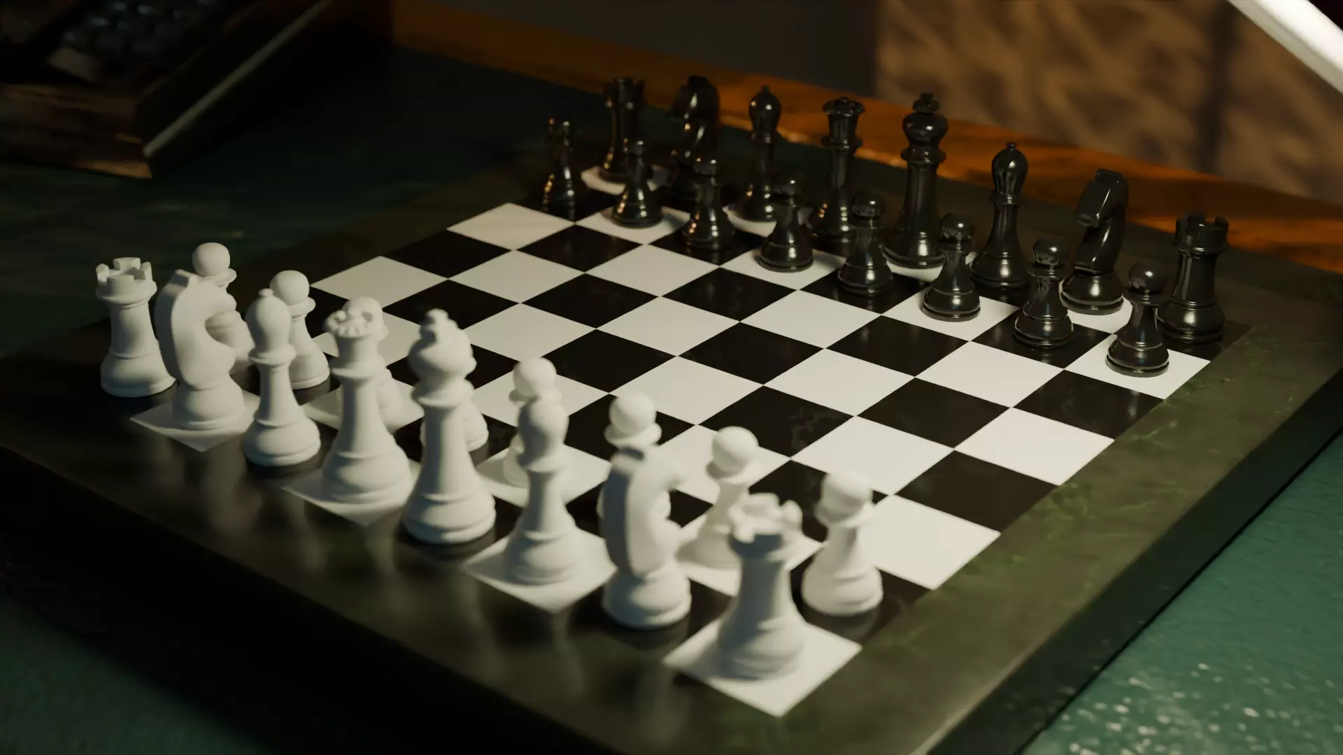 Chessboard with Black and White Pieces 3D model_0