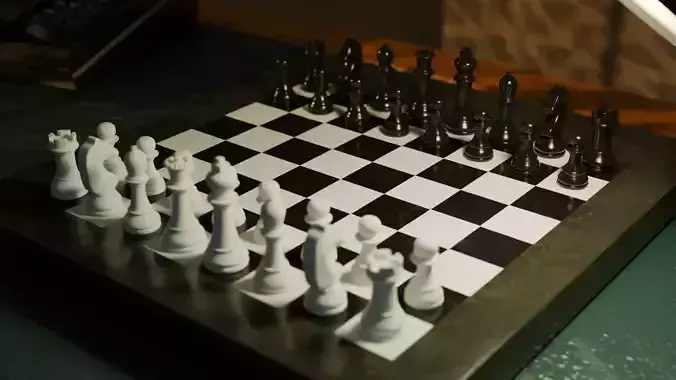 Chessboard with Black and White Pieces