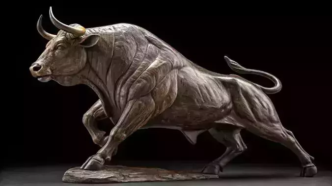 Luxury Bronze Bull Sculpture 3D Model Dynamic Pose Textured Skin Low-poly 3D model