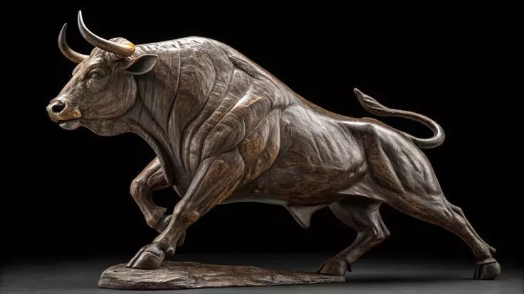 Luxury Bronze Bull Sculpture 3D Model Dynamic Pose Textured Skin Low-poly 3D model_0
