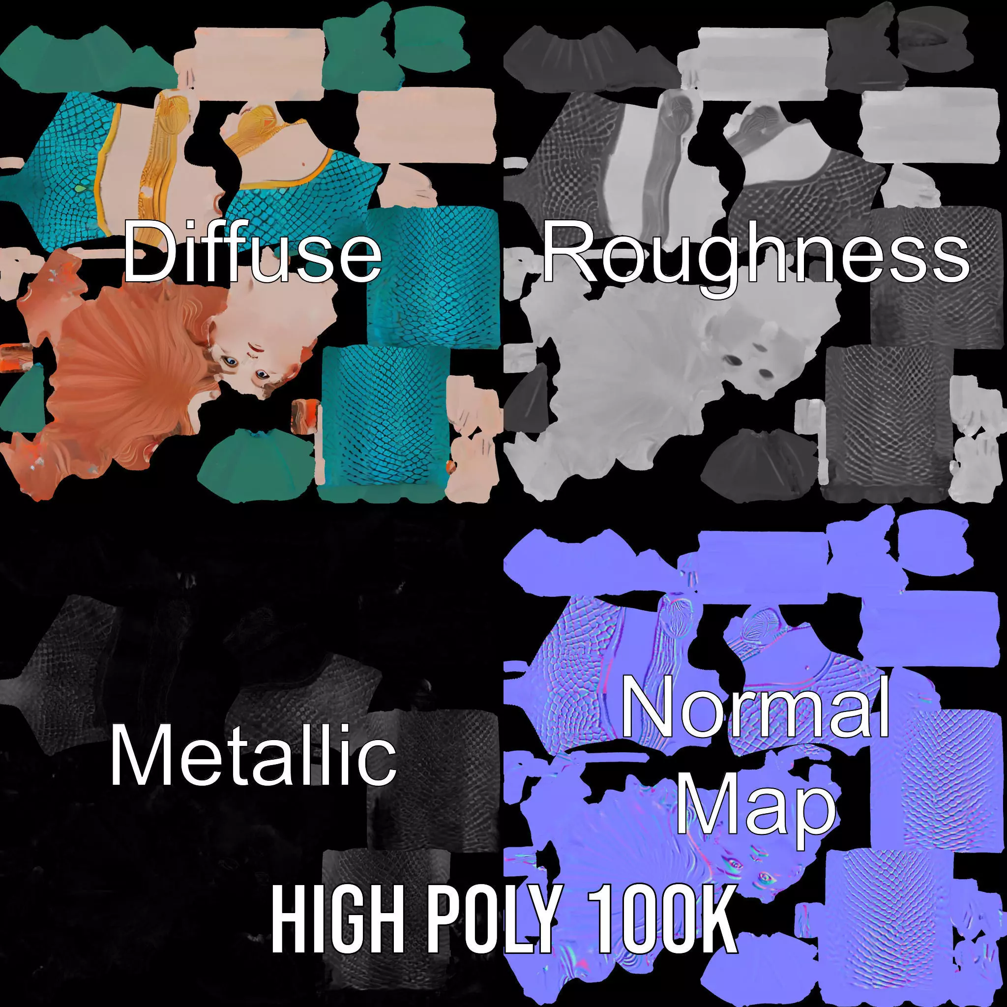 Fantasy Mermaid Character model pack Low-poly 3D model_3