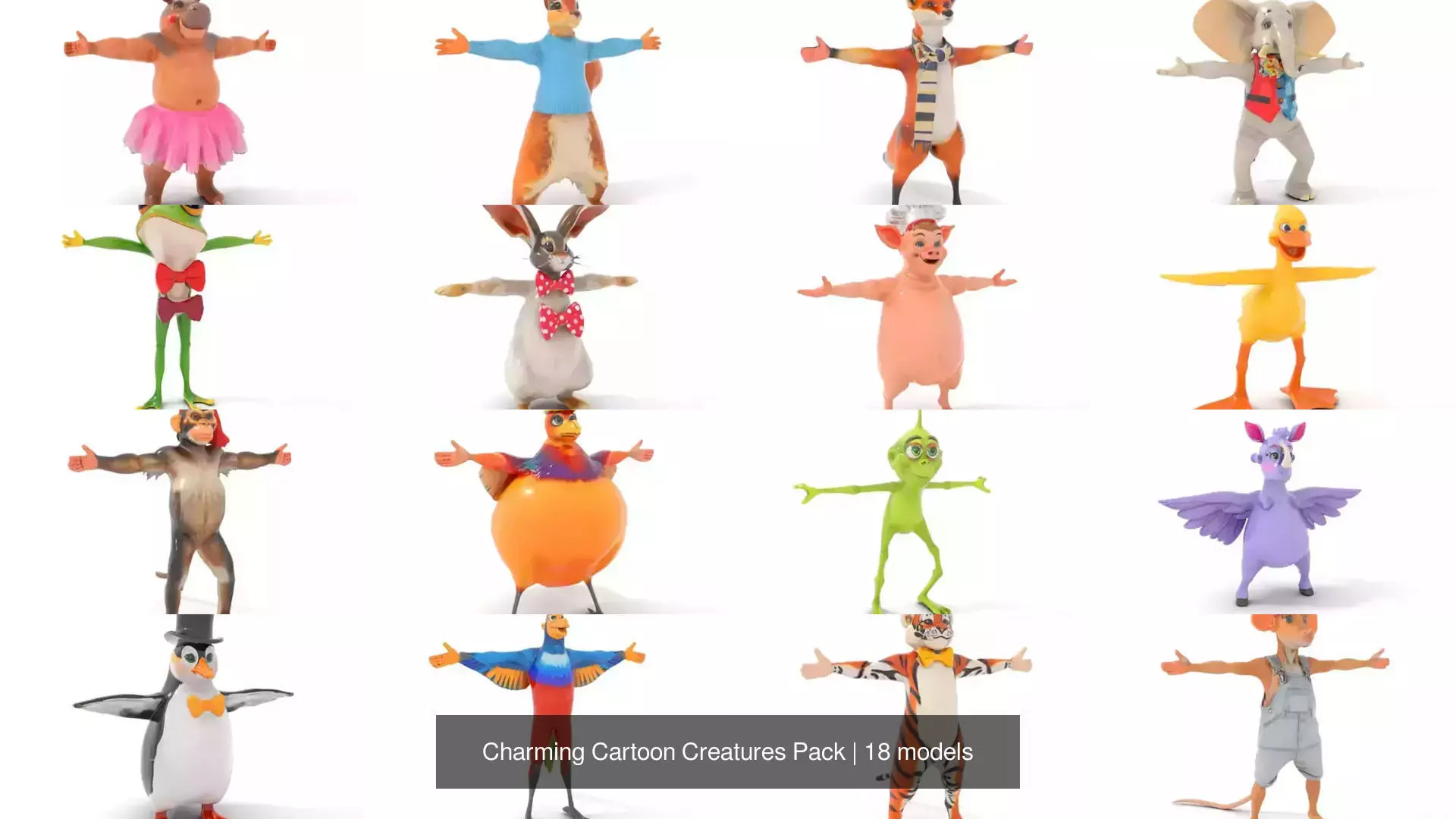 Charming Cartoon Creatures Pack 3D Model Collection_0