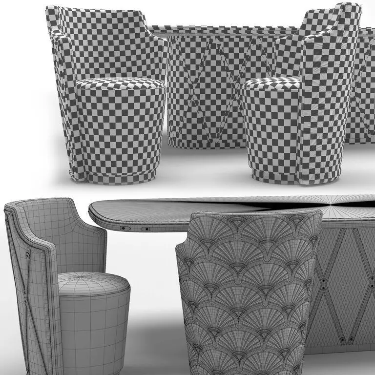 CANTEEN Visionnaire Kingsley Dining table and chairs 3D model_4
