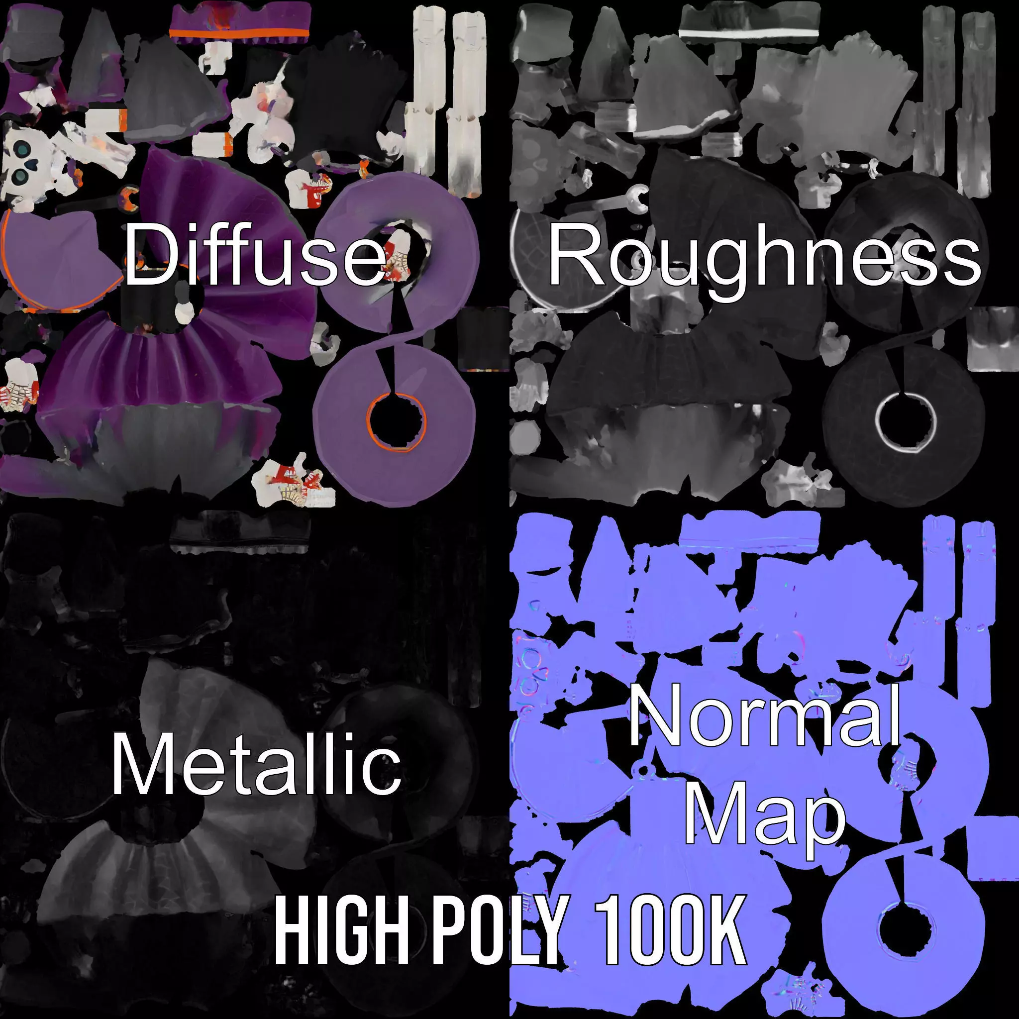 Skeleton Witch Purple model pack Low-poly 3D model_3