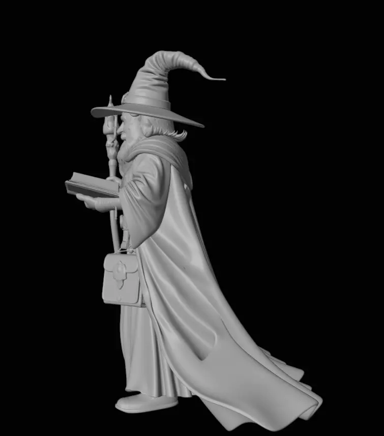 Wizard Character Model Fantasy Mage with Staff and Spellbook 3D model_7