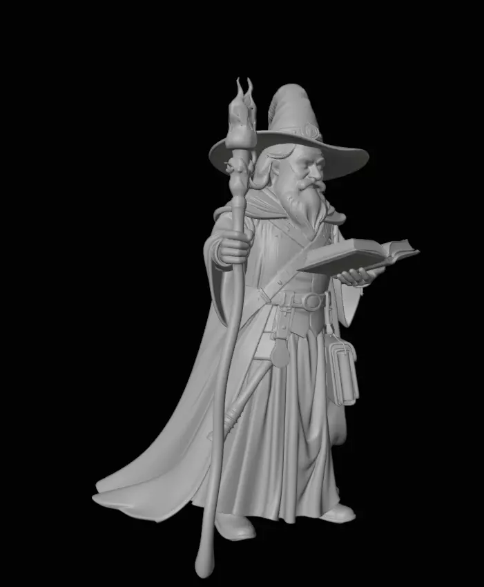 Wizard Character Model Fantasy Mage with Staff and Spellbook 3D model_11