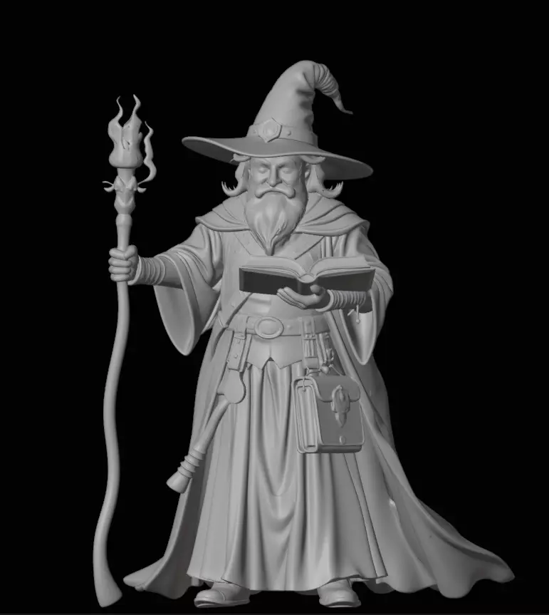 Wizard Character Model Fantasy Mage with Staff and Spellbook 3D model_5