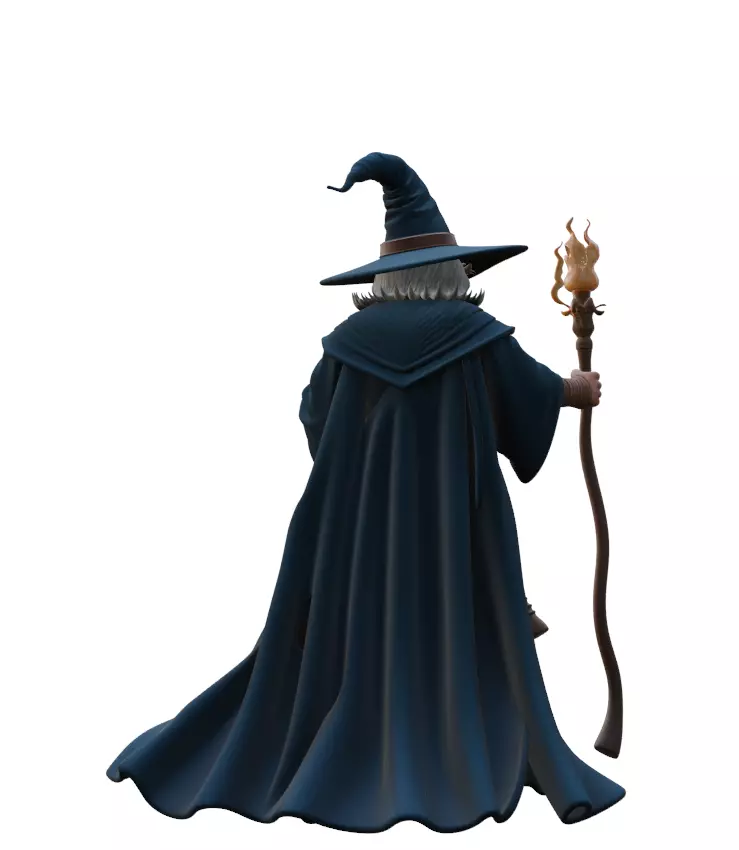 Wizard Character Model Fantasy Mage with Staff and Spellbook 3D model_3