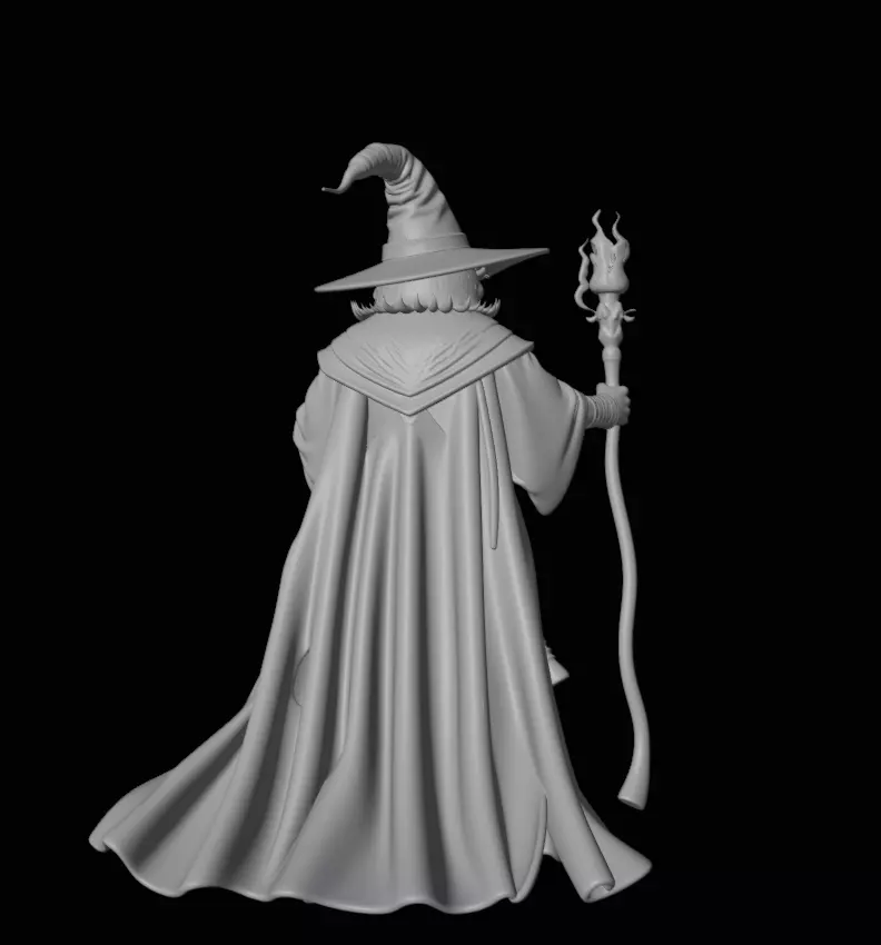Wizard Character Model Fantasy Mage with Staff and Spellbook 3D model_9