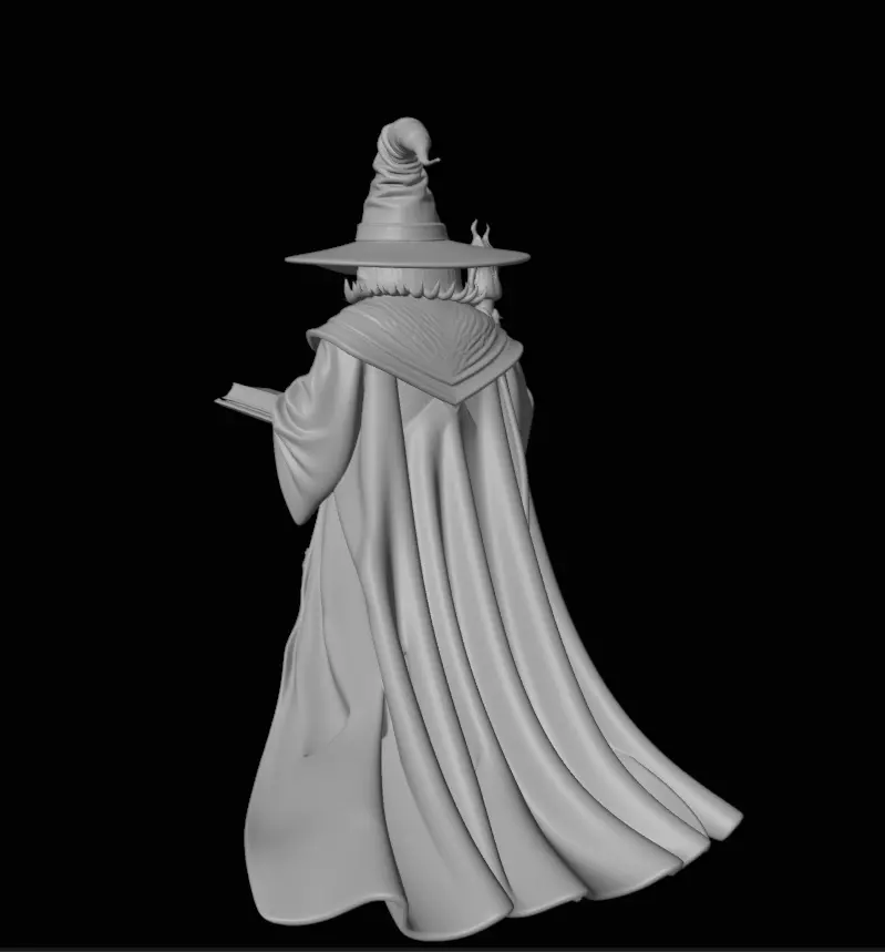 Wizard Character Model Fantasy Mage with Staff and Spellbook 3D model_8