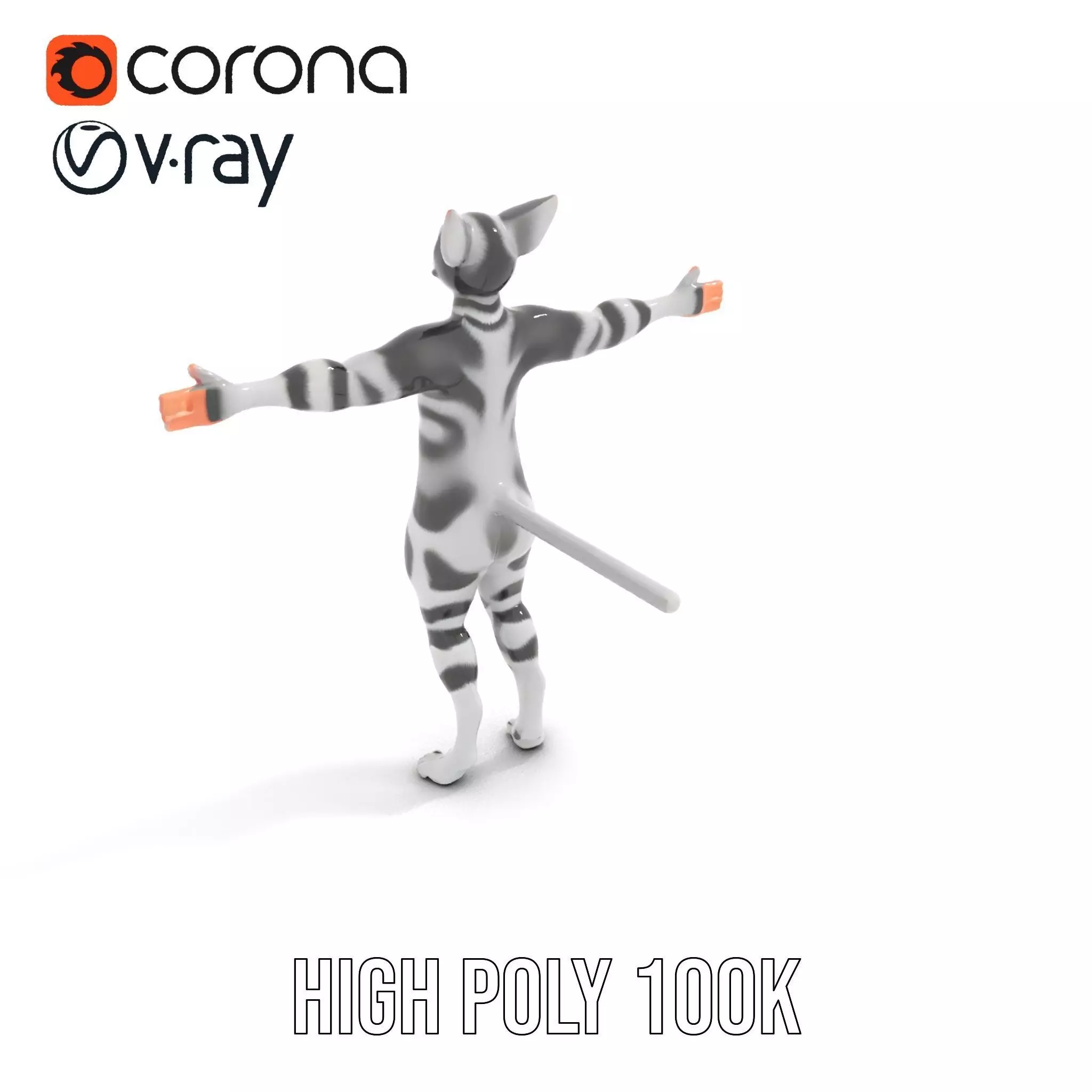 Striped Cartoon Cat model pack Low-poly 3D model_15