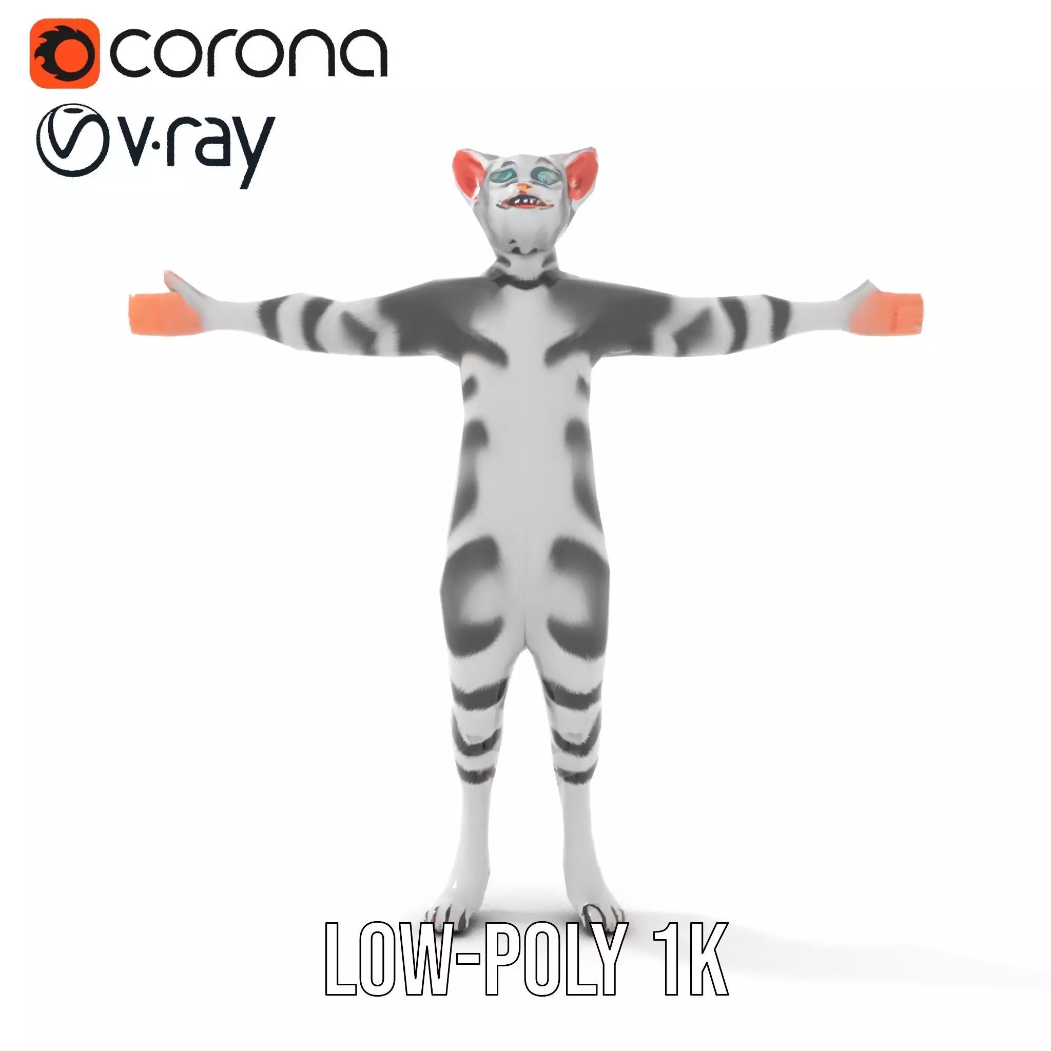 Striped Cartoon Cat model pack Low-poly 3D model_8