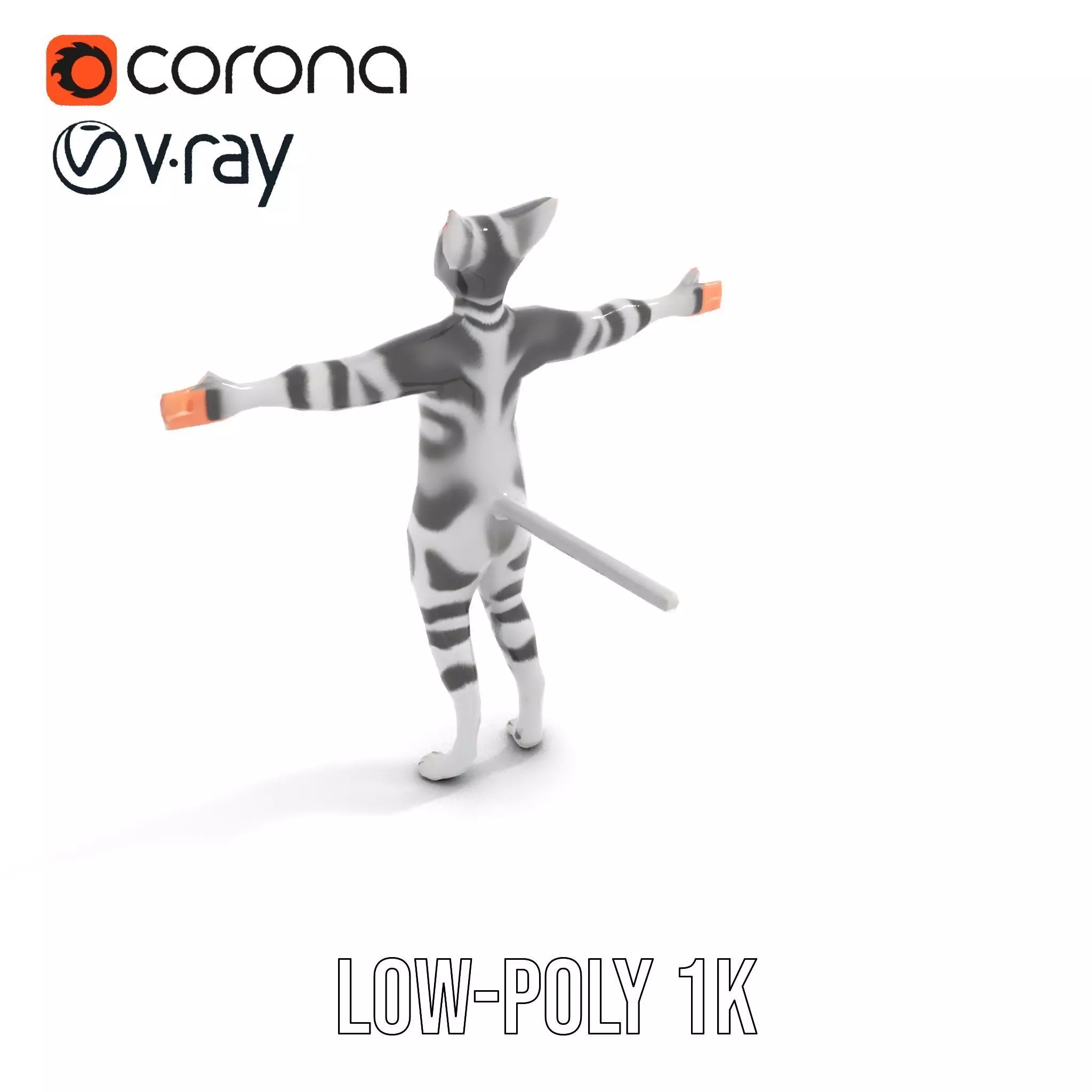 Striped Cartoon Cat model pack Low-poly 3D model_19