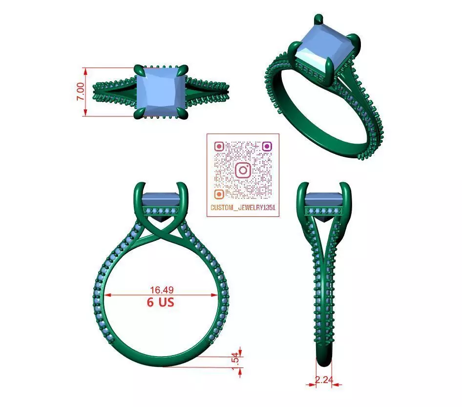 Princess Engagement Ring 3D print model_6