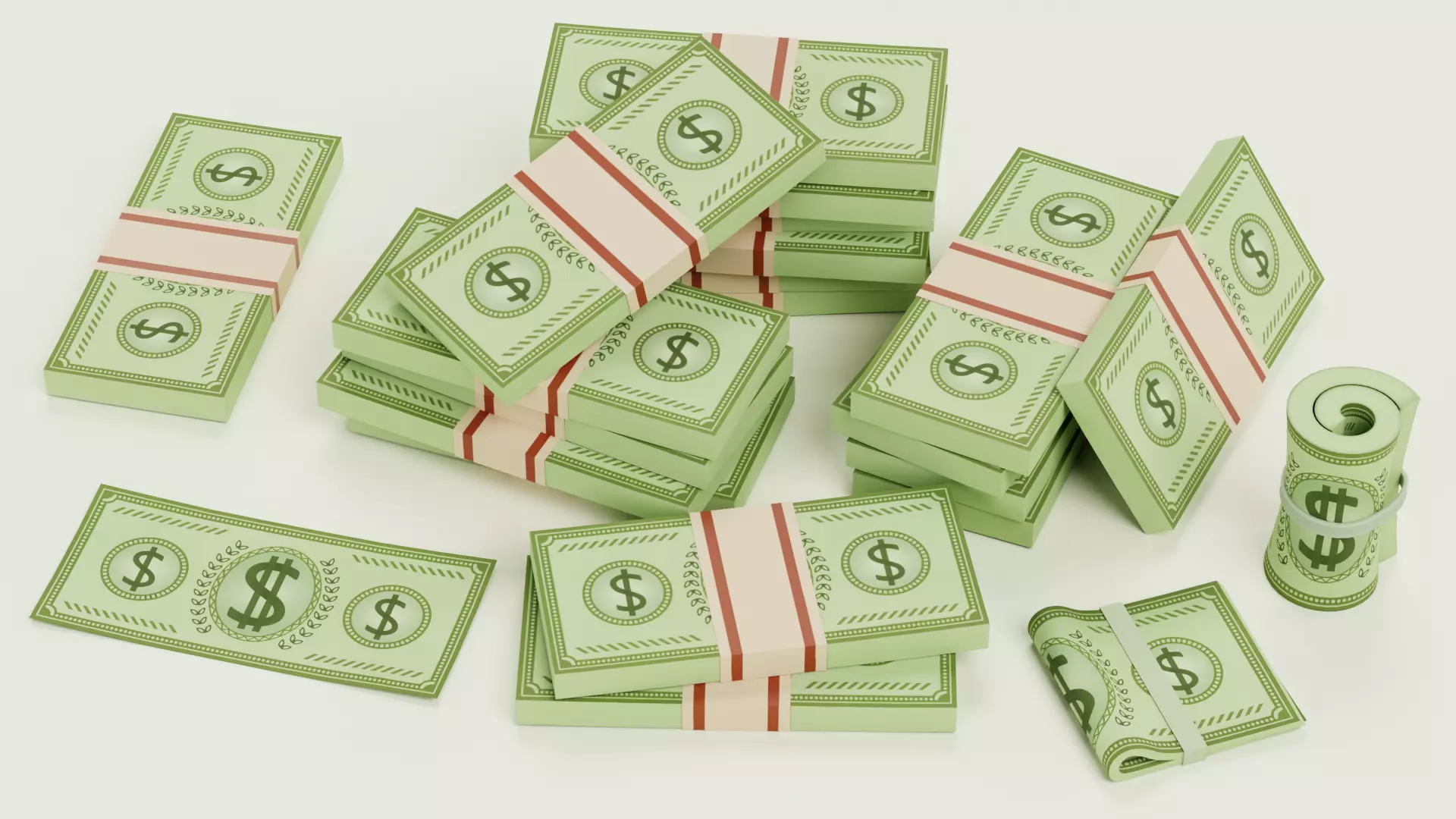 Cartoon Money Bills Set Low-poly 3D model_0