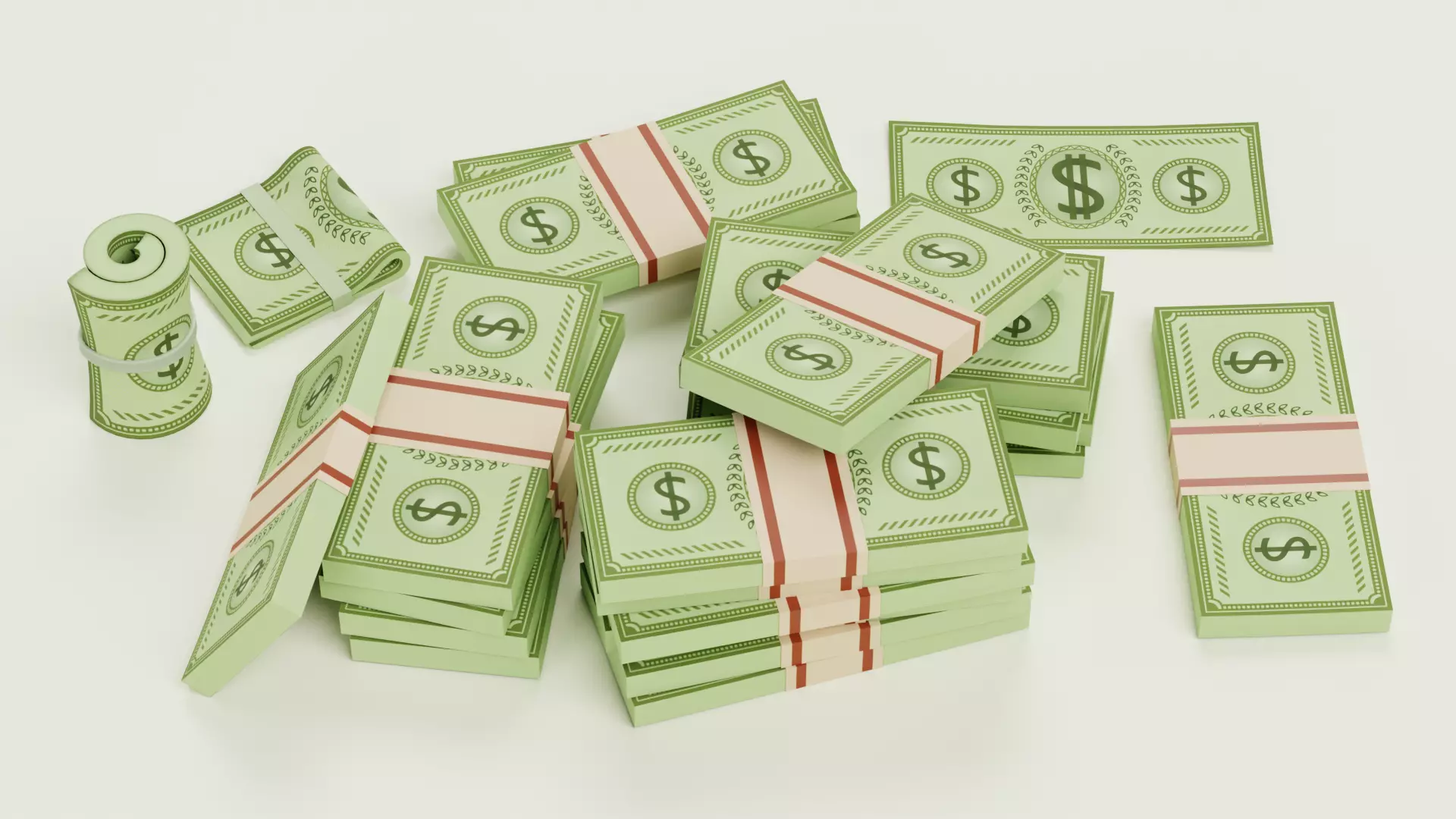 Cartoon Money Bills Set Low-poly 3D model_28