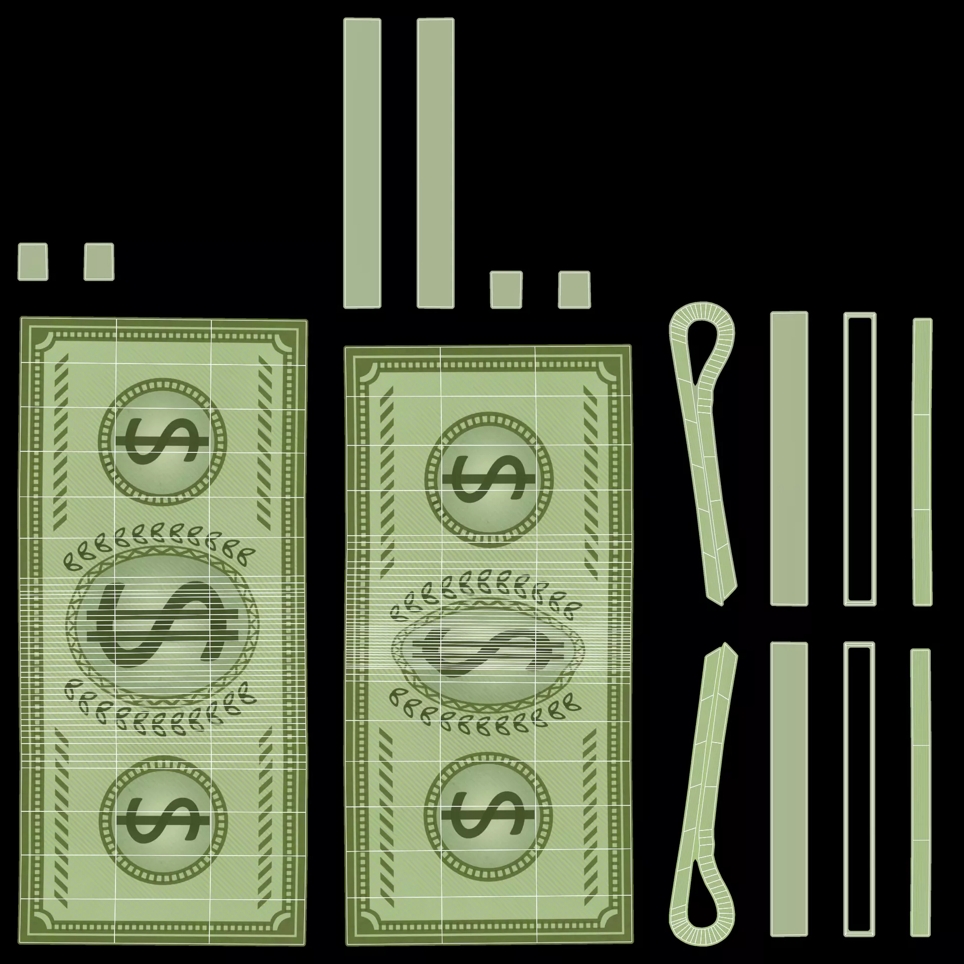 Cartoon Money Bills Set Low-poly 3D model_16