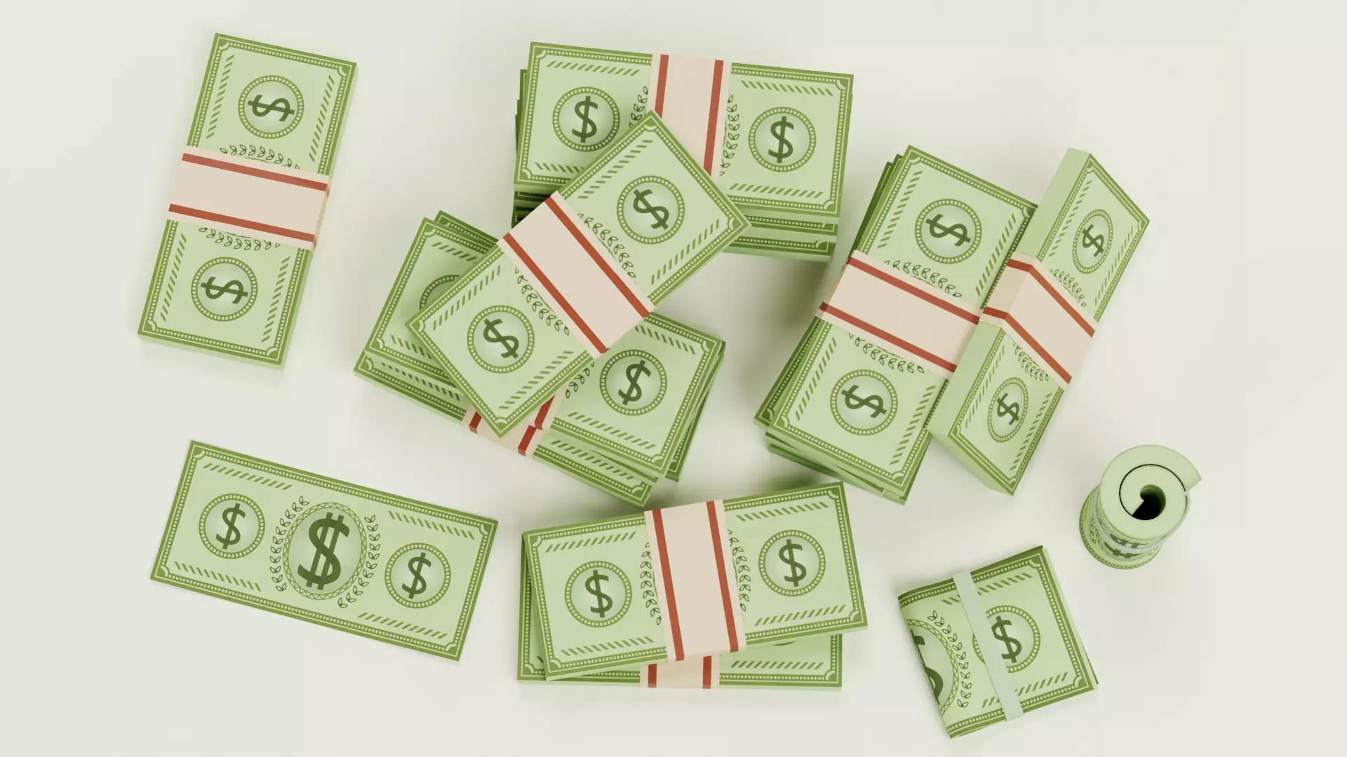 Cartoon Money Bills Set Low-poly 3D model_27