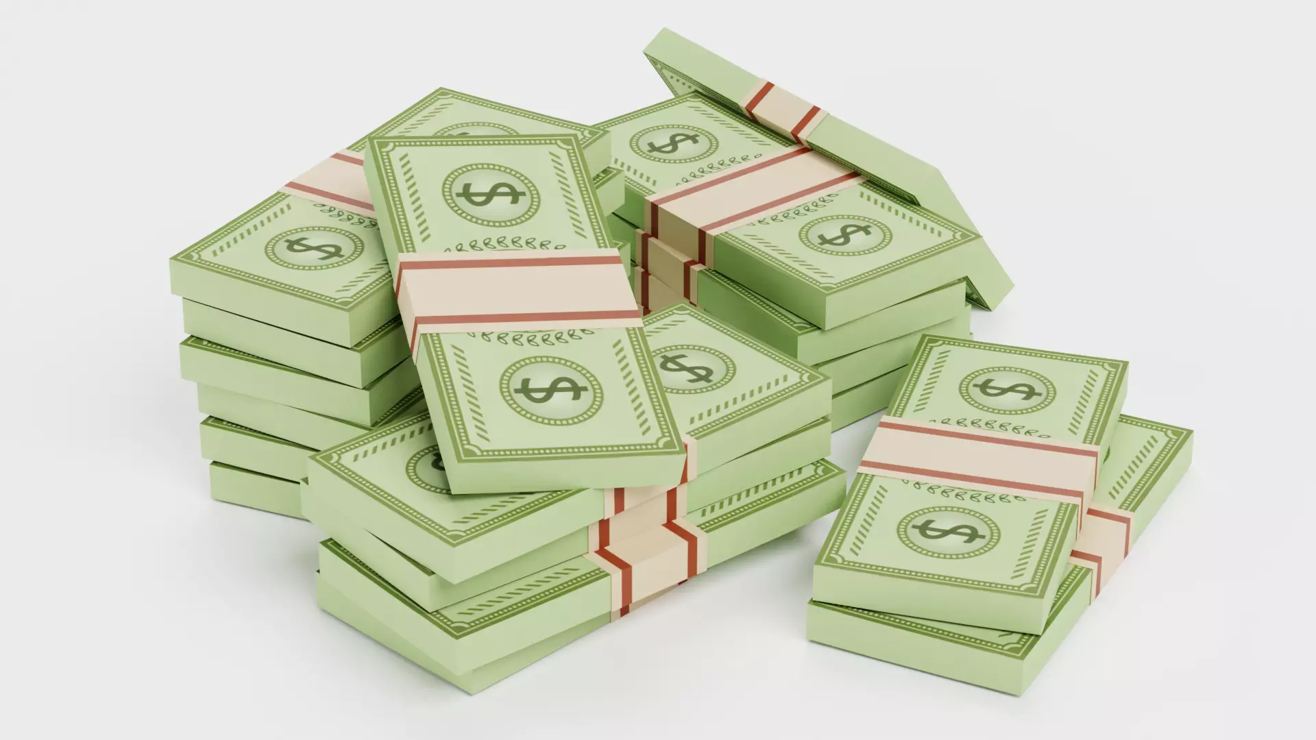 Cartoon Money Bills Set Low-poly 3D model_10