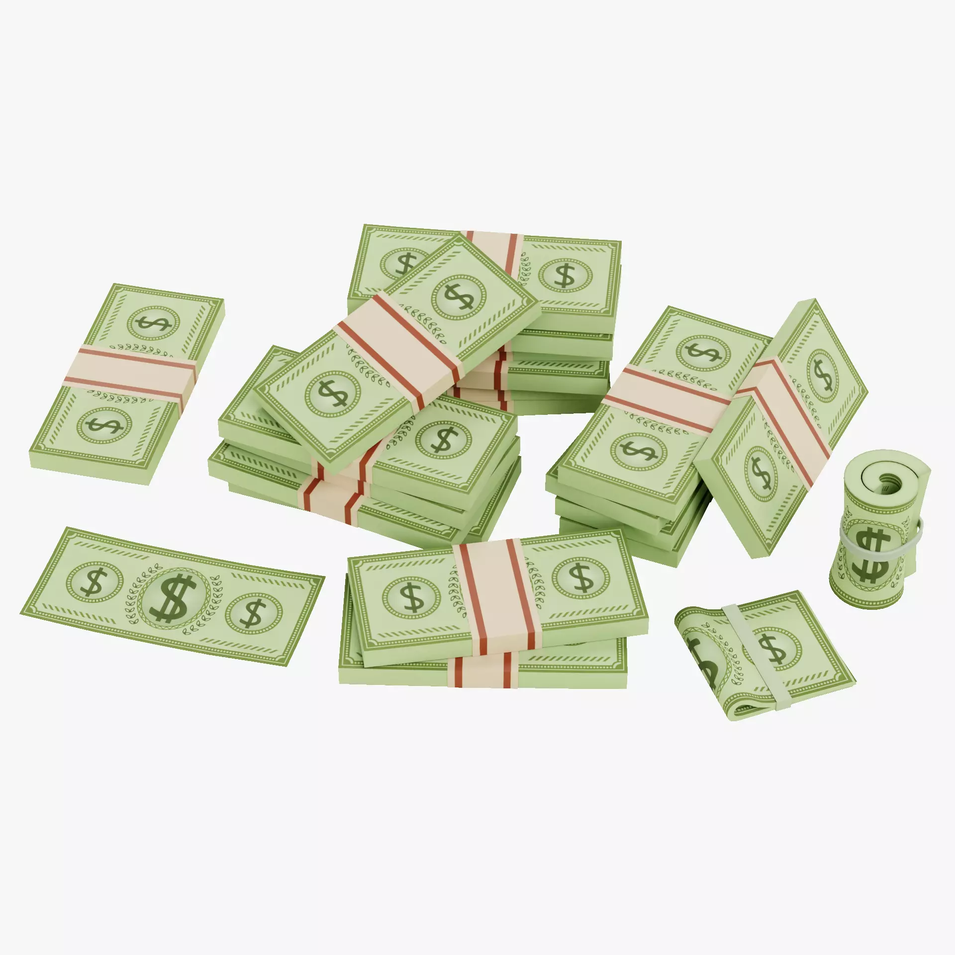 Cartoon Money Bills Set Low-poly 3D model_26