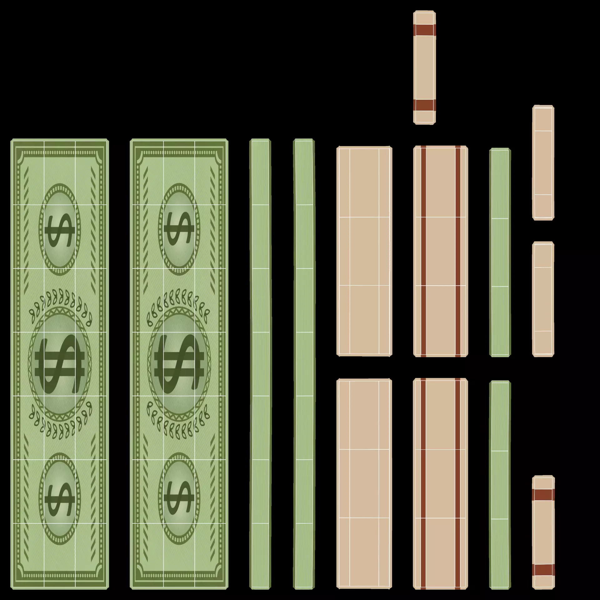 Cartoon Money Bills Set Low-poly 3D model_19