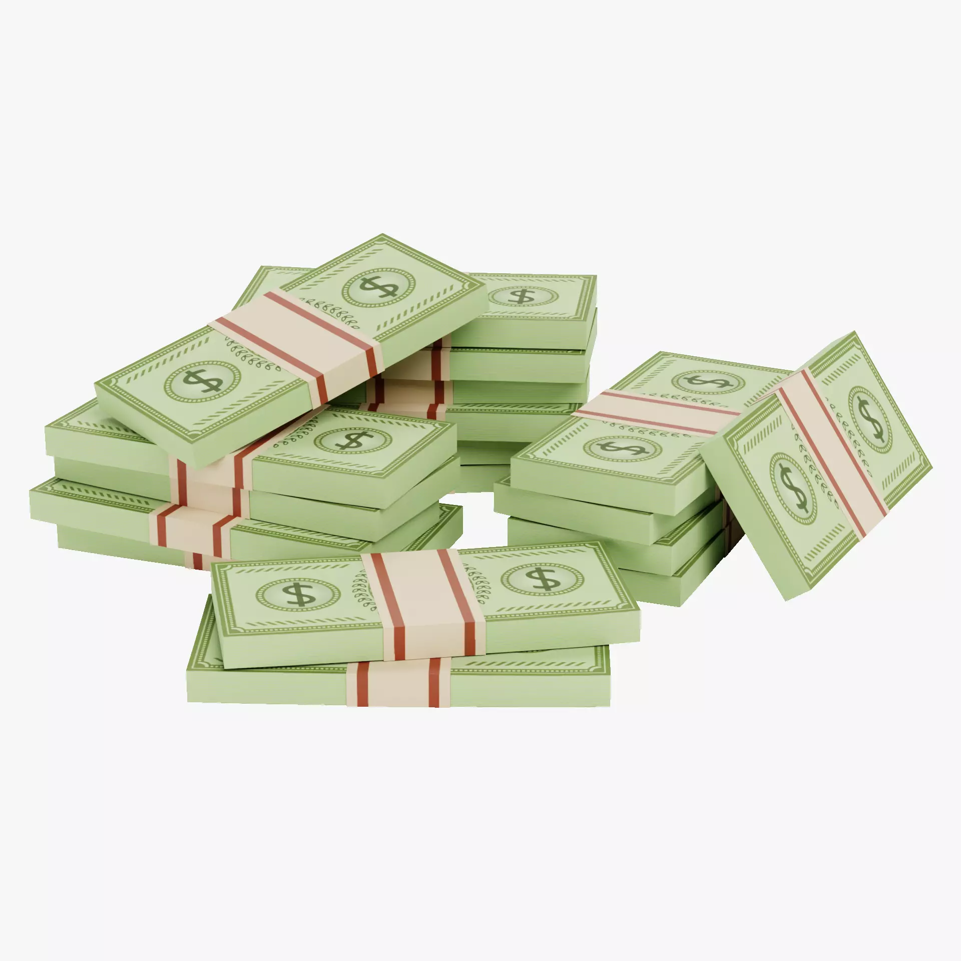 Pile of Cartoon Money Bills Low-poly 3D model_10
