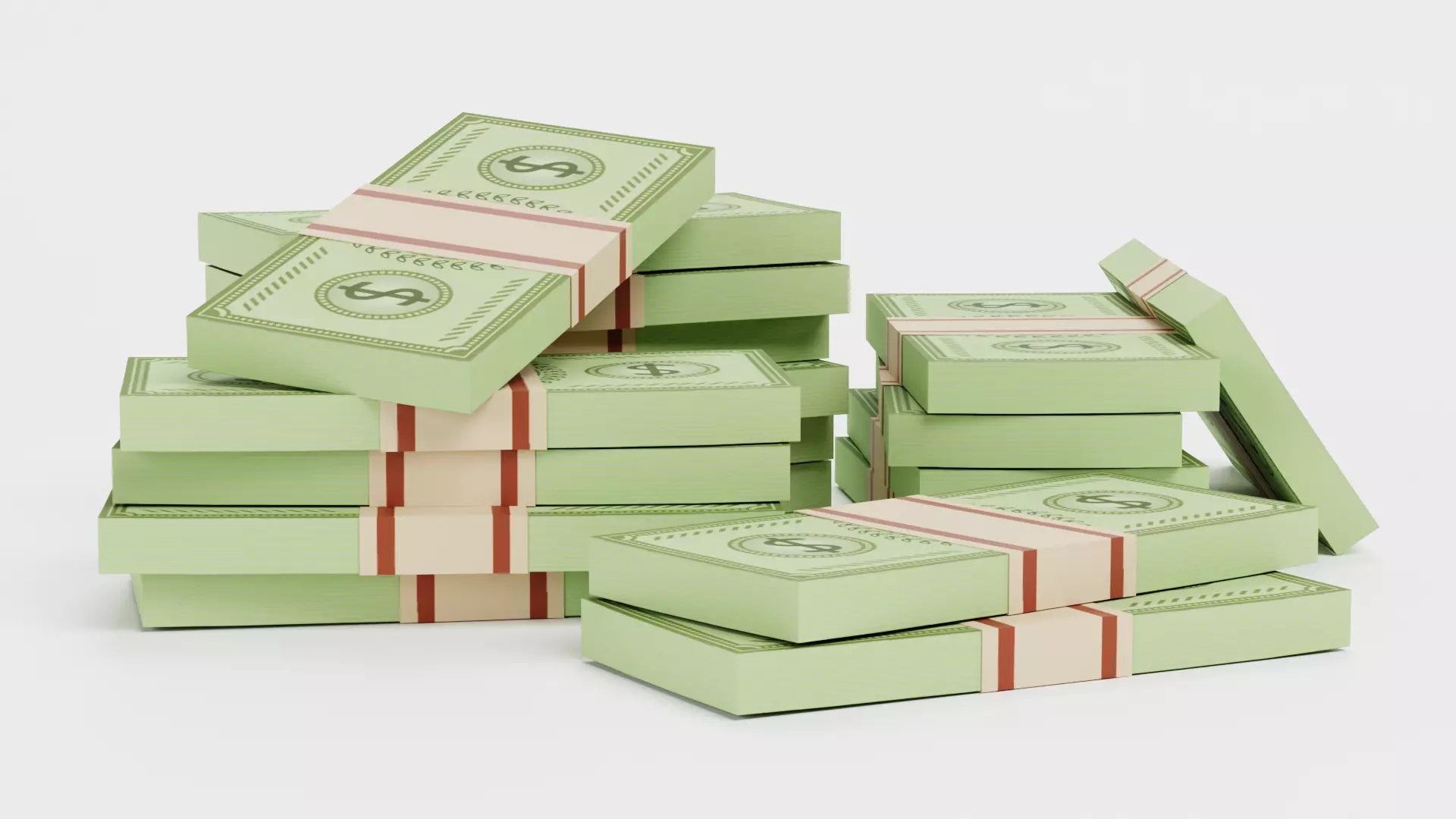 Pile of Cartoon Money Bills Low-poly 3D model_2