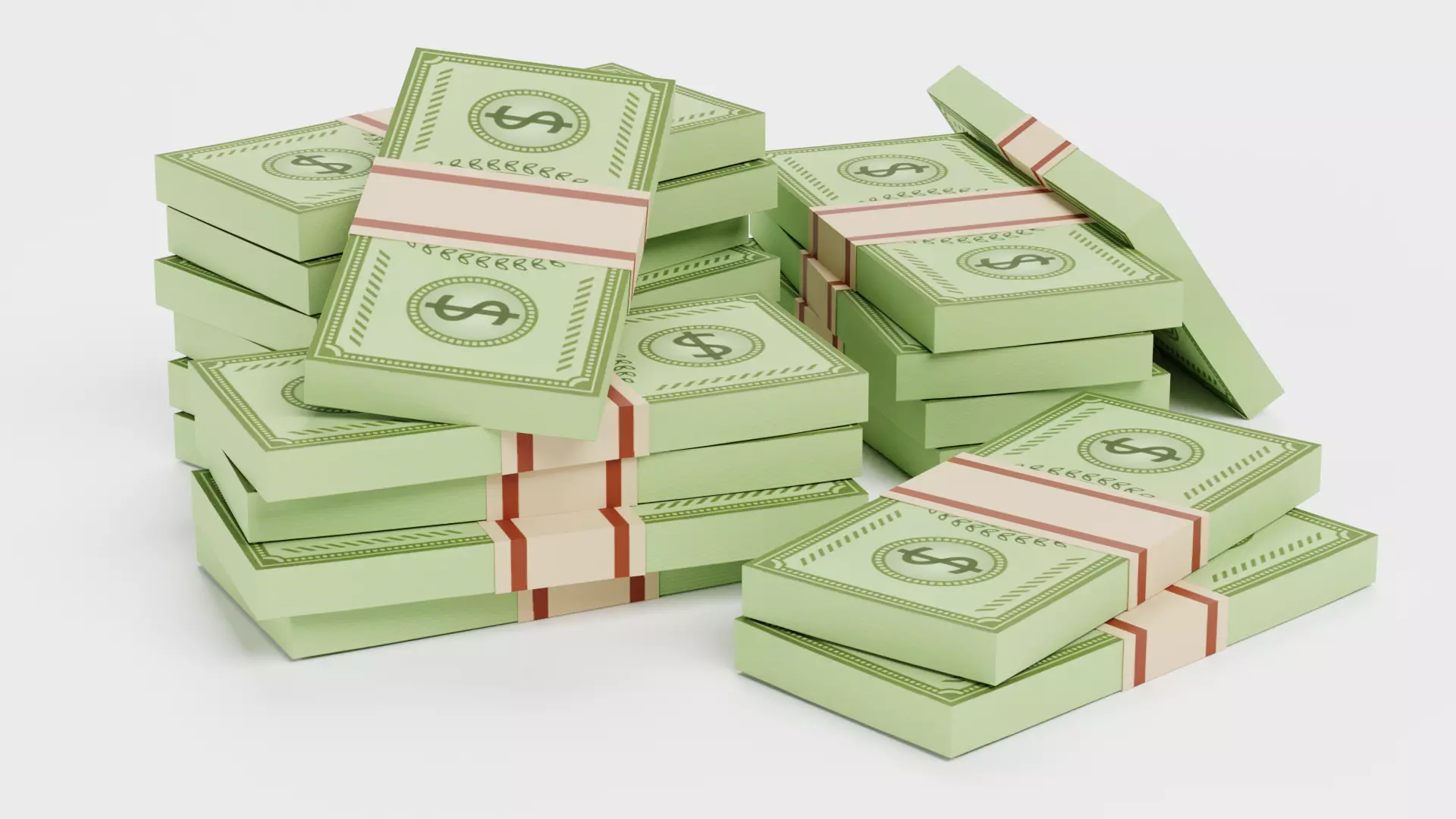 Pile of Cartoon Money Bills Low-poly 3D model_3