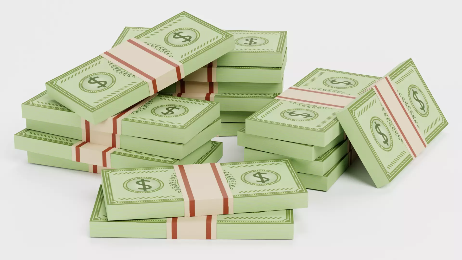 Pile of Cartoon Money Bills Low-poly 3D model_0