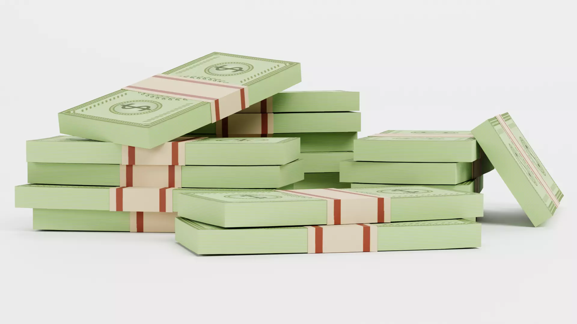 Pile of Cartoon Money Bills Low-poly 3D model_1