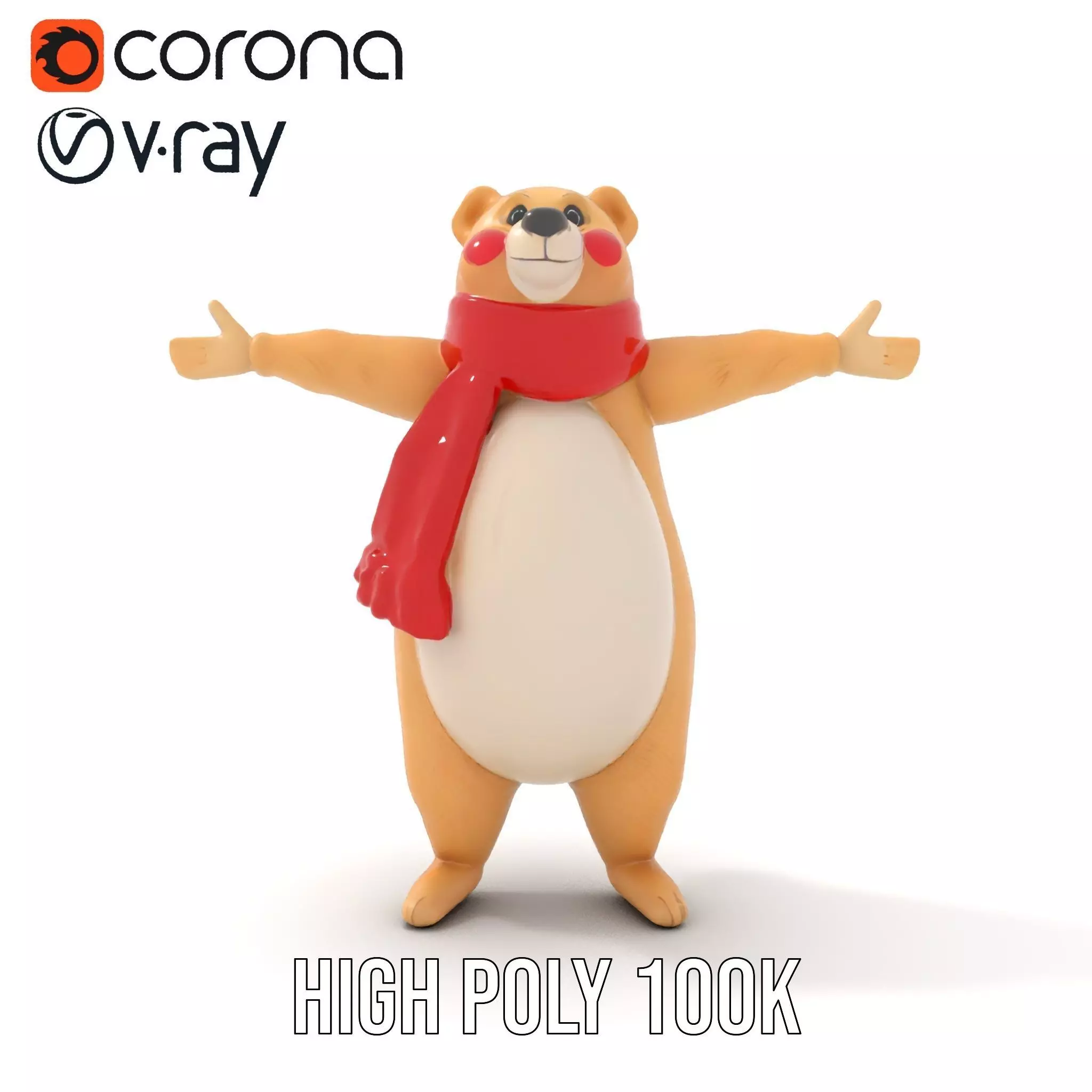 Cozy Bear Red Scarf model pack Low-poly 3D model_15