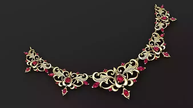 Royal Ruby Blossom Gold Necklace 3D print model