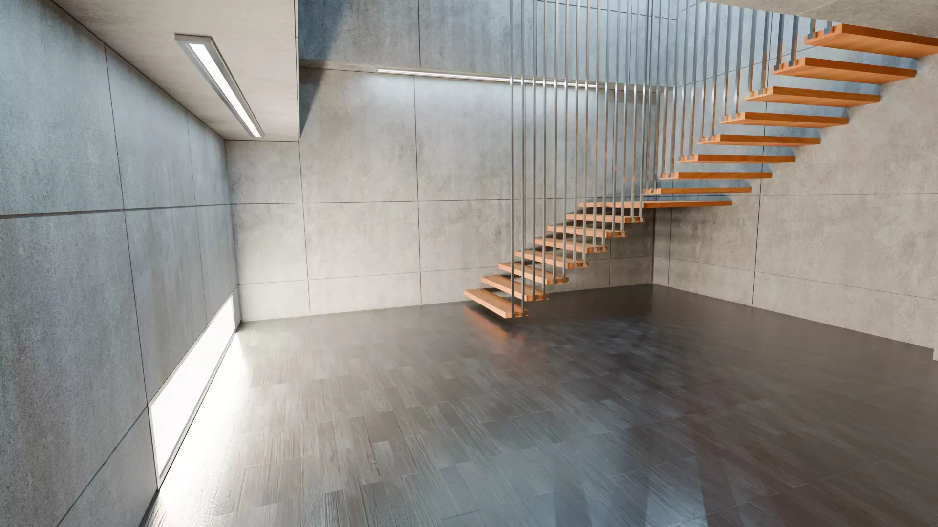 Concrete Interior - Modern Minimalist Hall Low-poly 3D model