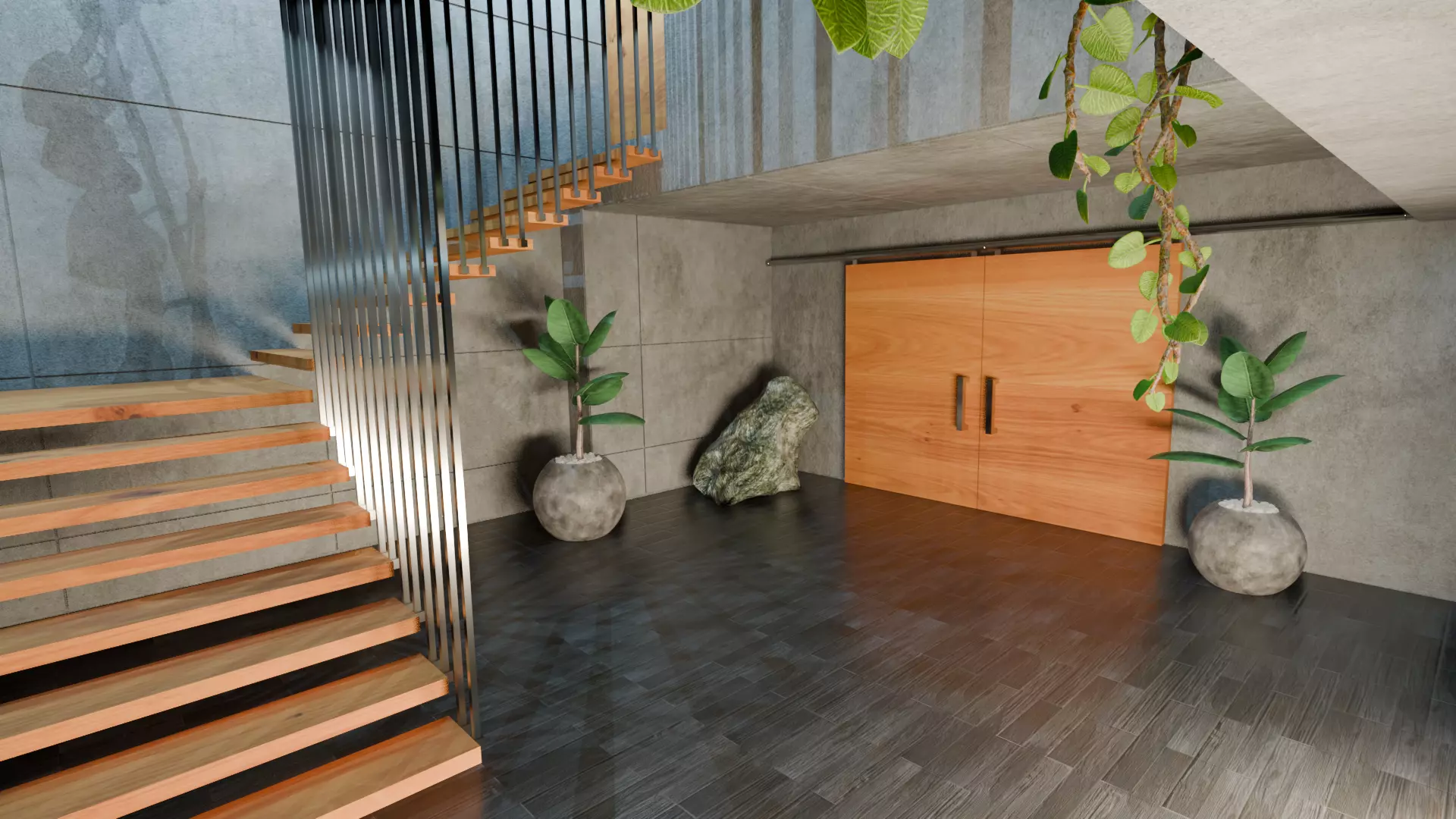 Concrete Interior Equipped - Modern Minimalist Hall Low-poly 3D model_6