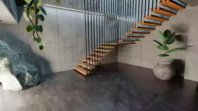 Concrete Interior Equipped - Modern Minimalist Hall