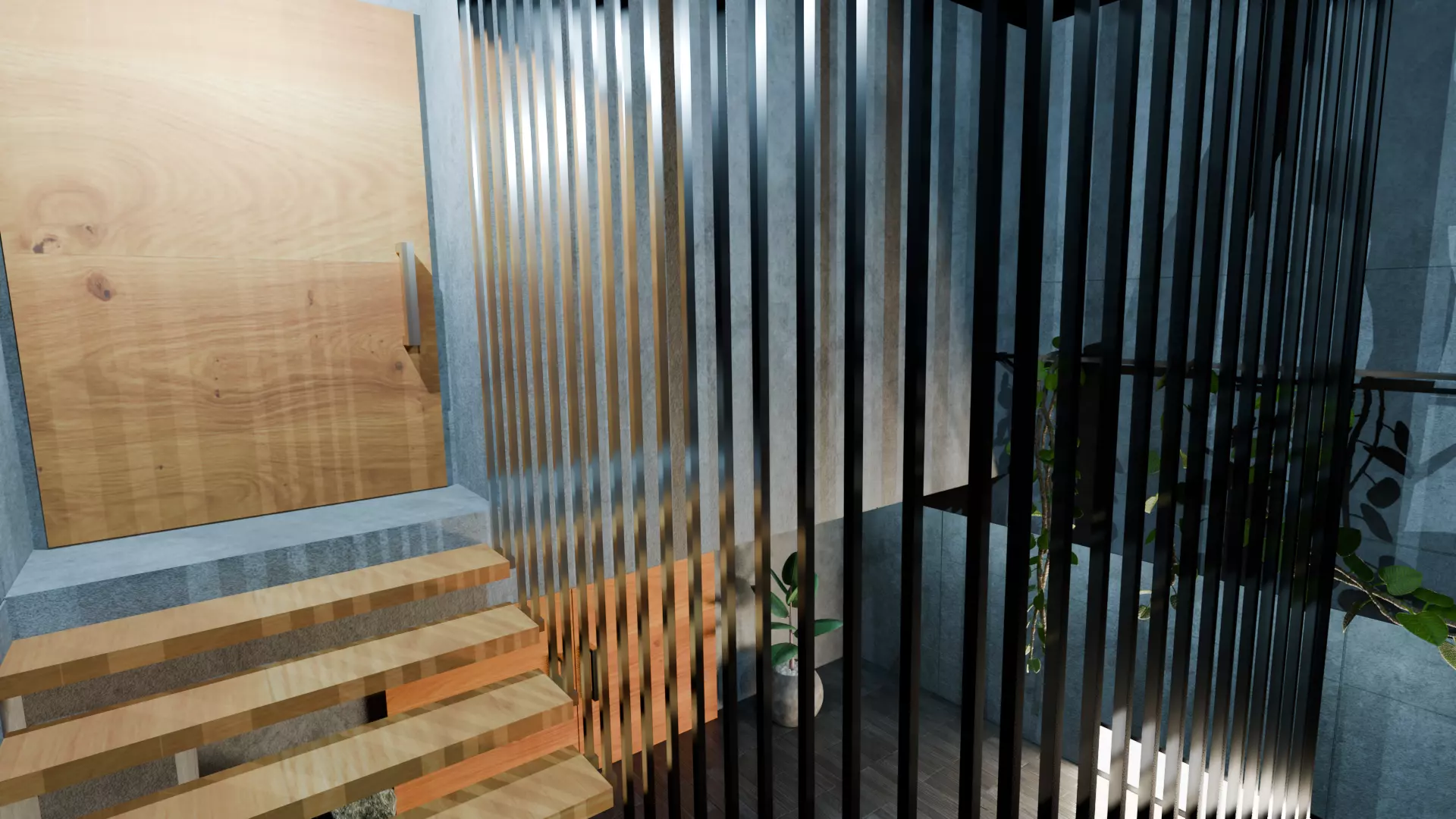 Concrete Interior Equipped - Modern Minimalist Hall Low-poly 3D model_7